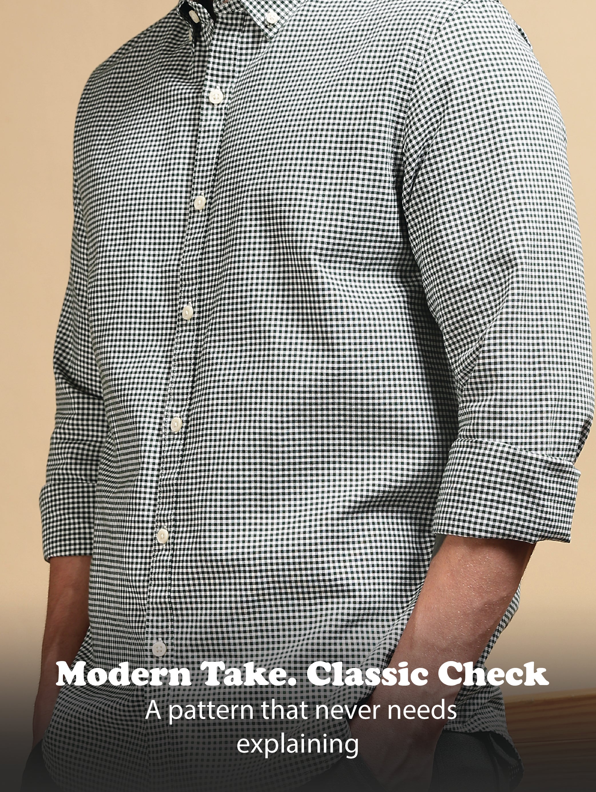 Men Green Cotton Oxford Slim Fit Mini Checks Shirt - Image 11