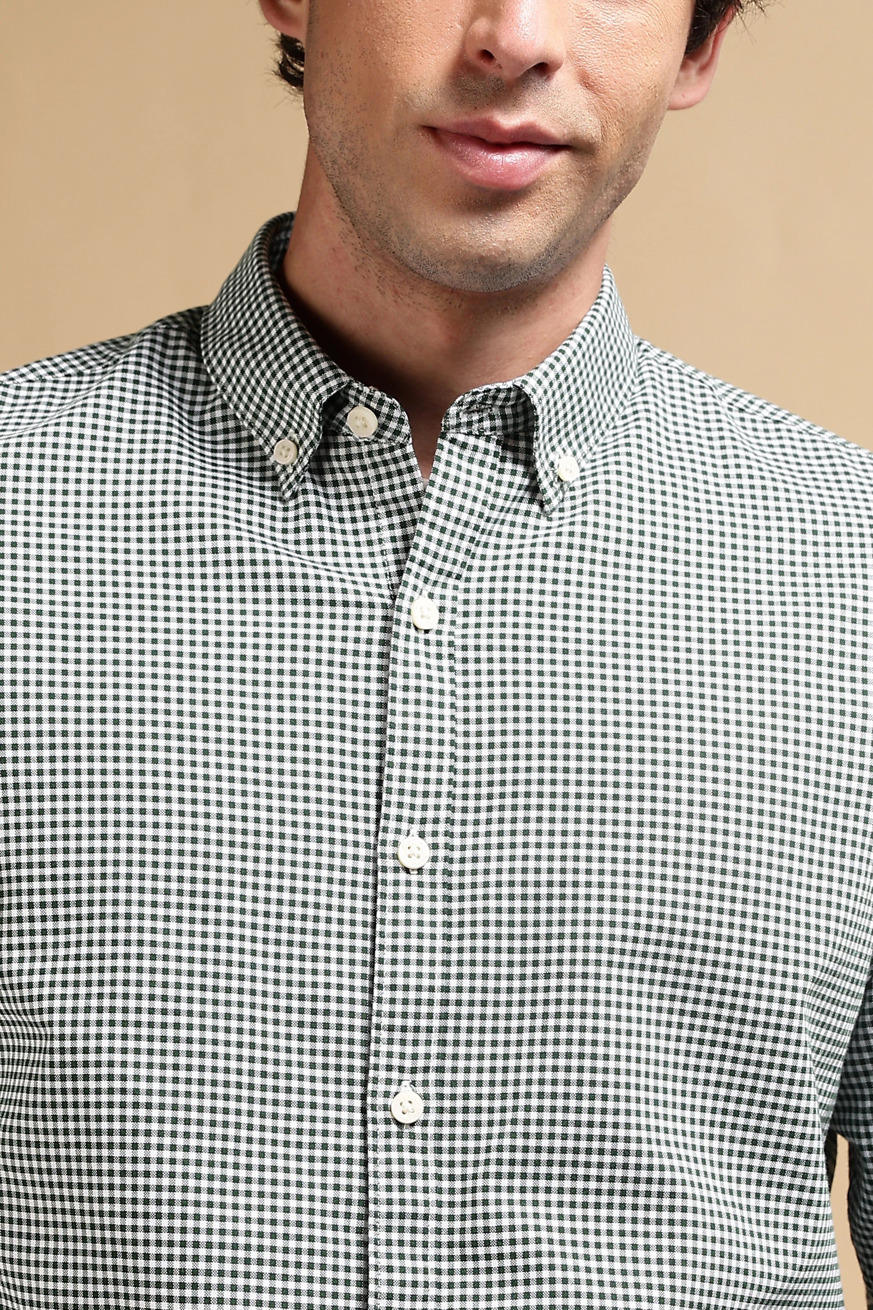 Men Green Cotton Oxford Slim Fit Mini Checks Shirt - Image 6