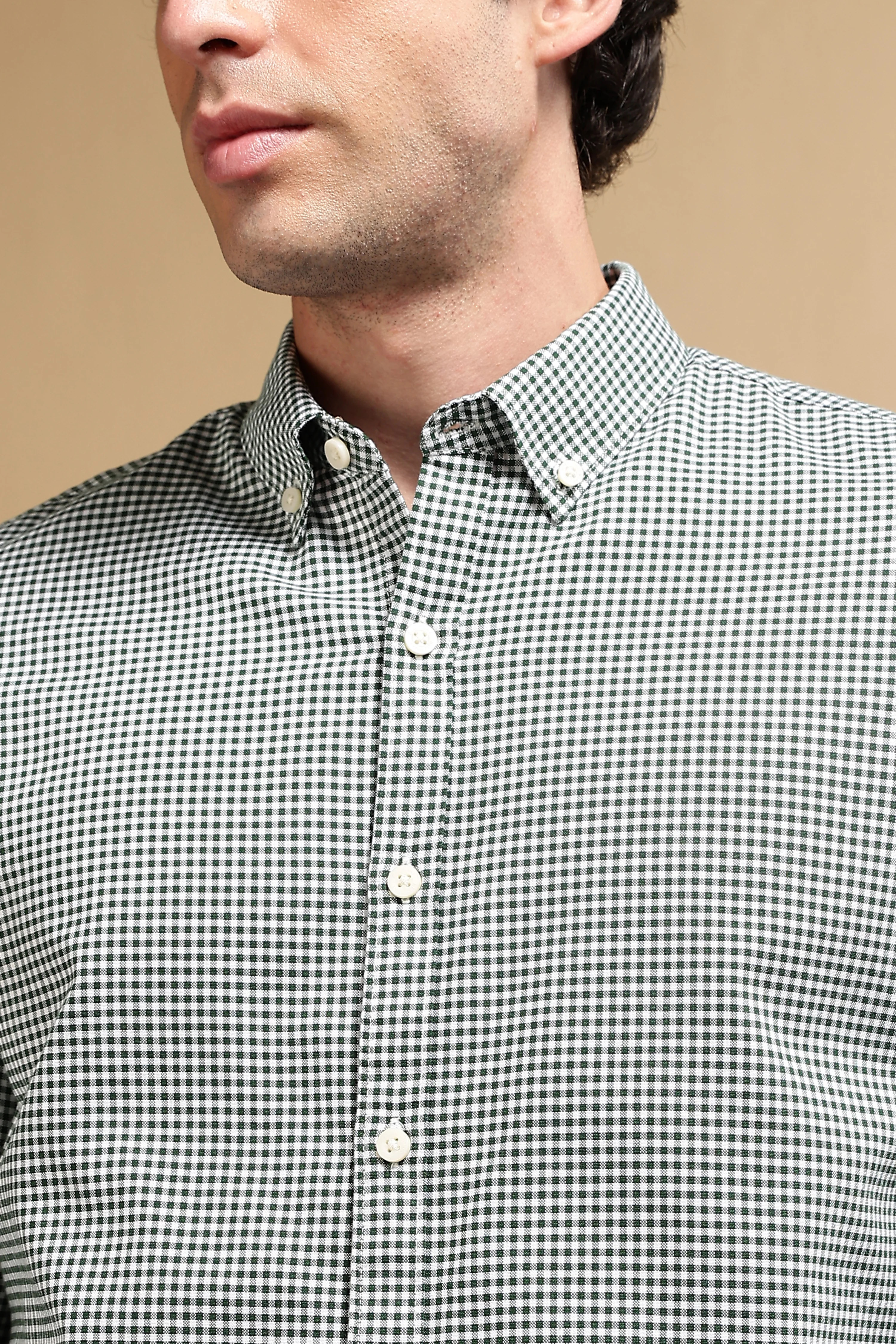 Men Green Cotton Oxford Slim Fit Mini Checks Shirt - Image 7