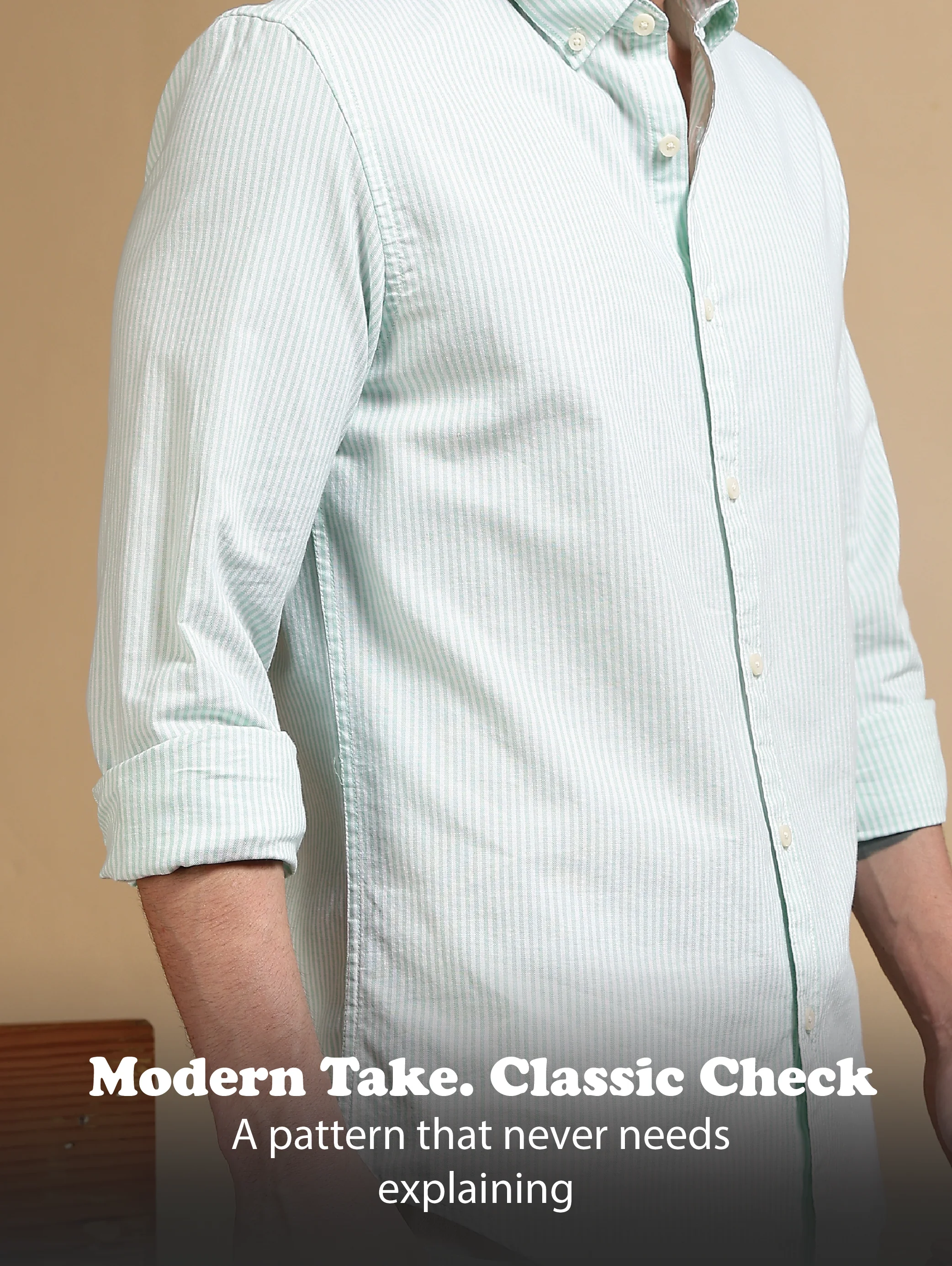 Men Green Cotton Oxford Slim Fit Striped Shirt - Image 11