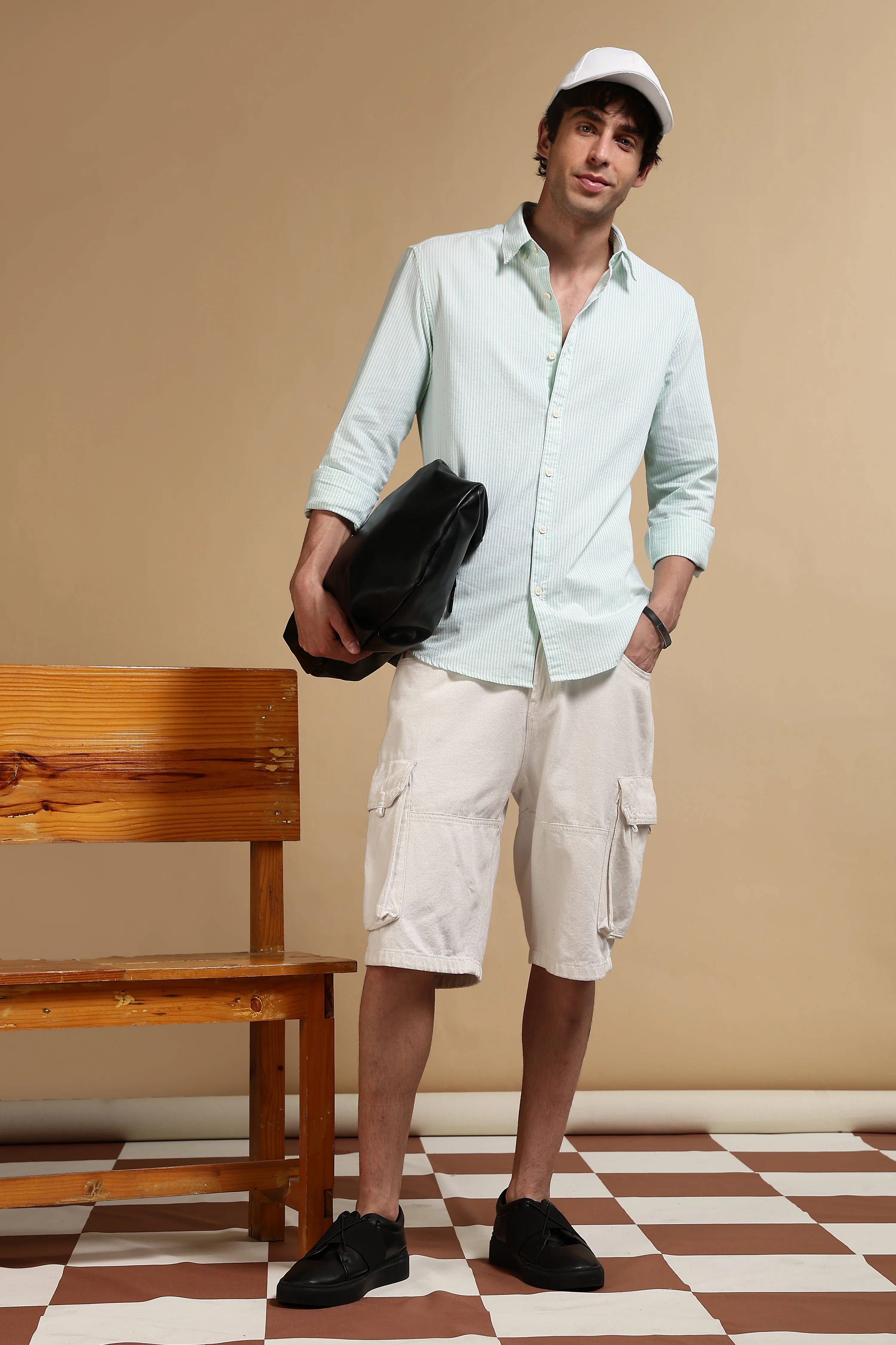Men Green Cotton Oxford Slim Fit Striped Shirt - Image 8