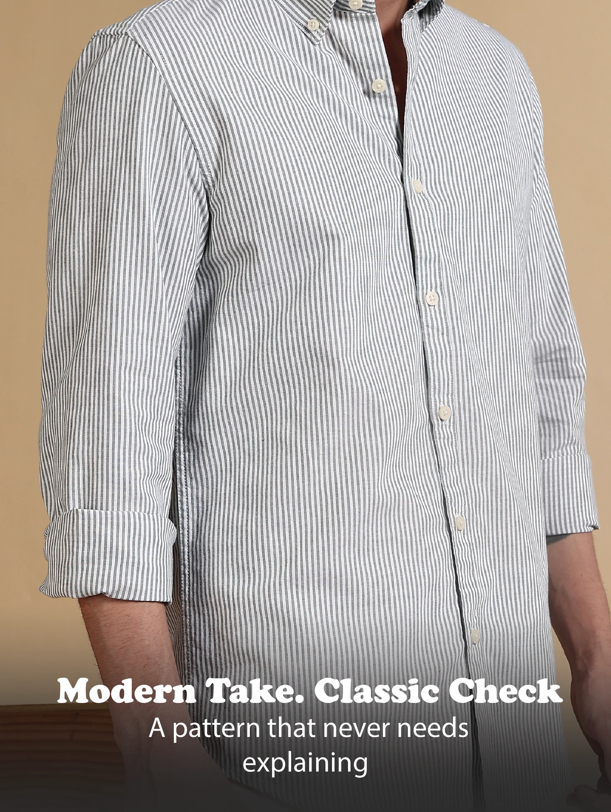Men Green Cotton Oxford Slim Fit Striped Shirt - Image 11