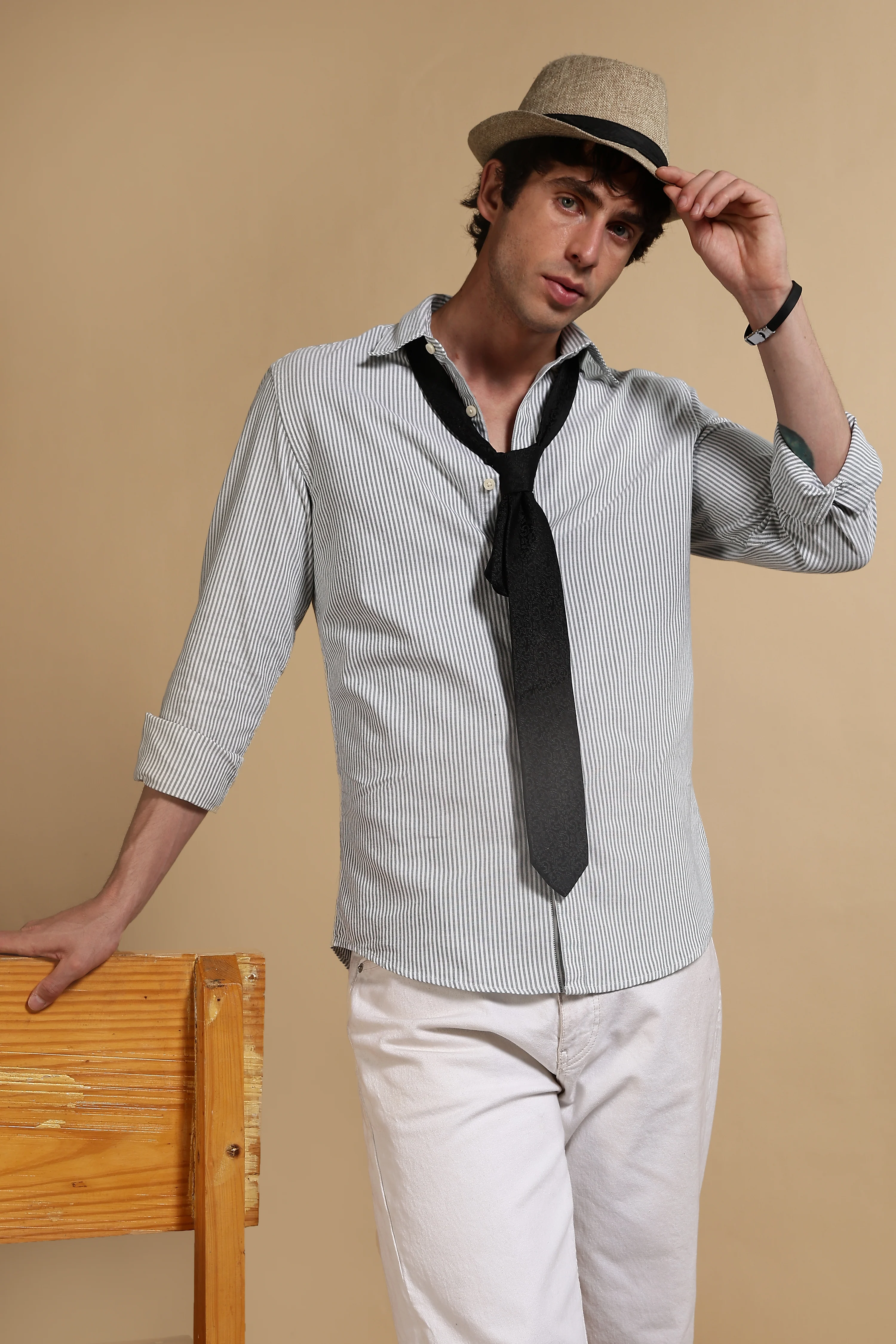 Men Green Cotton Oxford Slim Fit Striped Shirt - Image 9