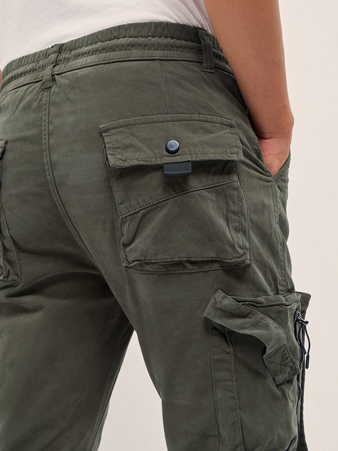 Men Green Cotton Relaxed Fit Cargo Pants - Image 6