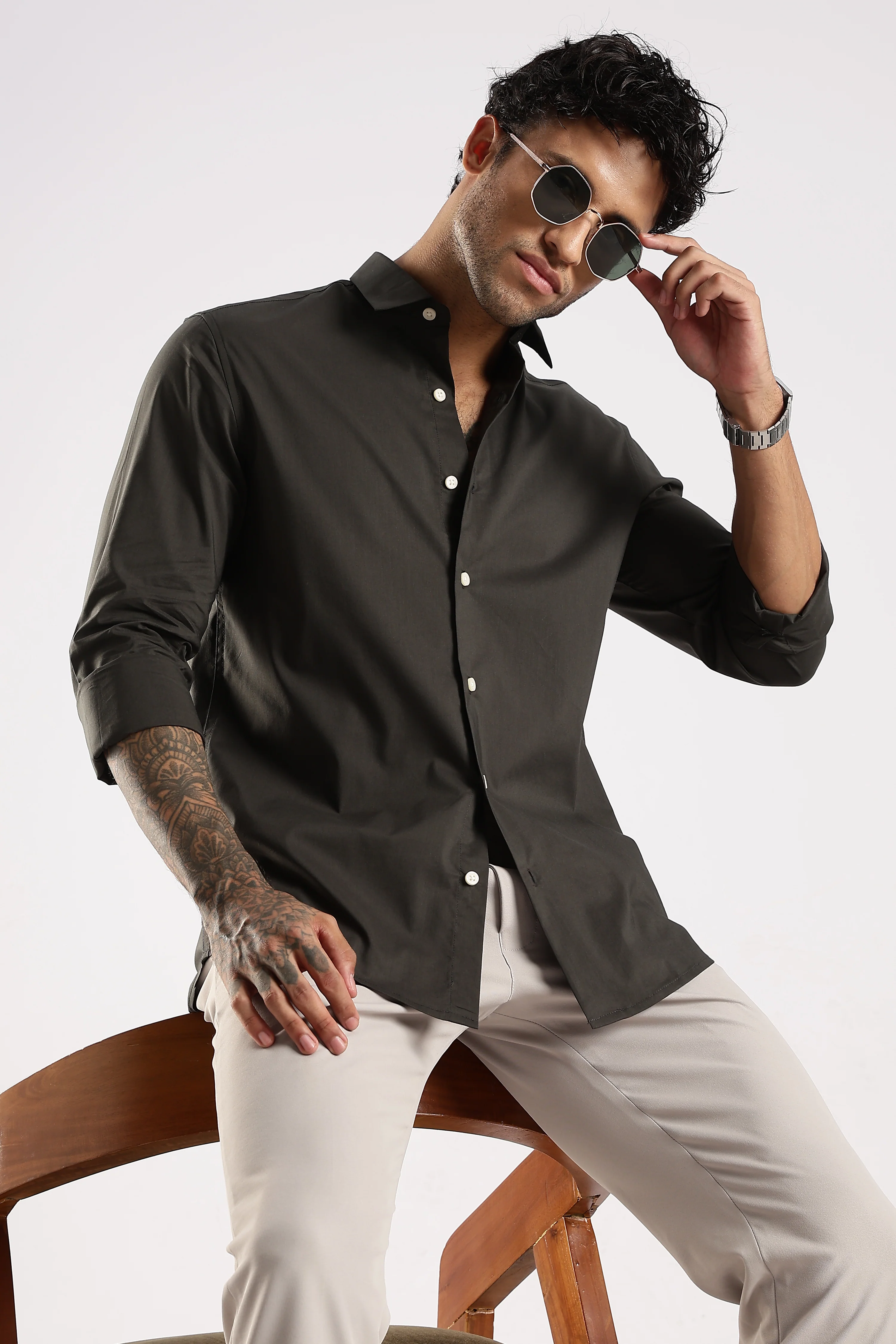 Men Green Cotton Slim Fit Shirt - Image 10