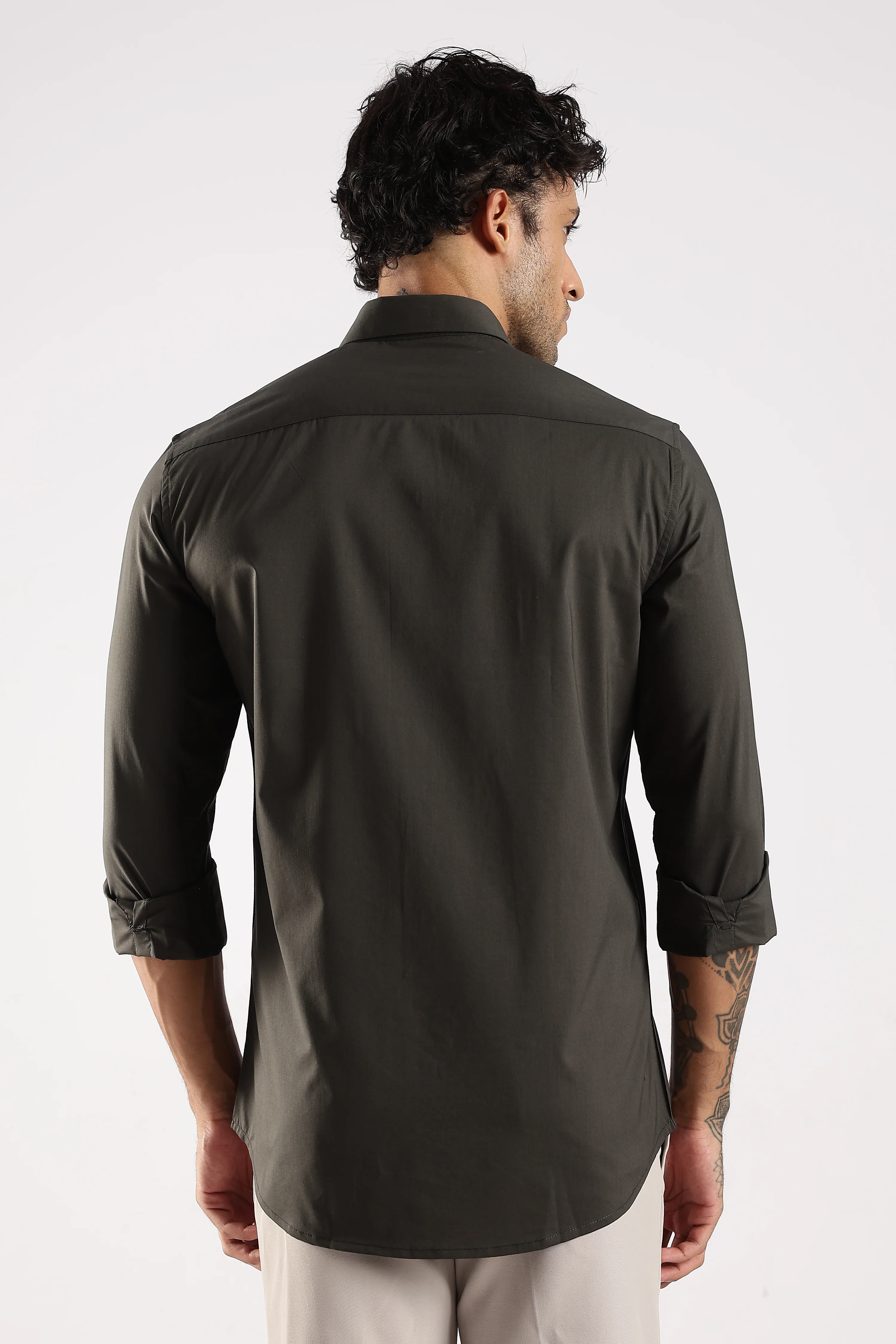 Men Green Cotton Slim Fit Shirt - Image 2