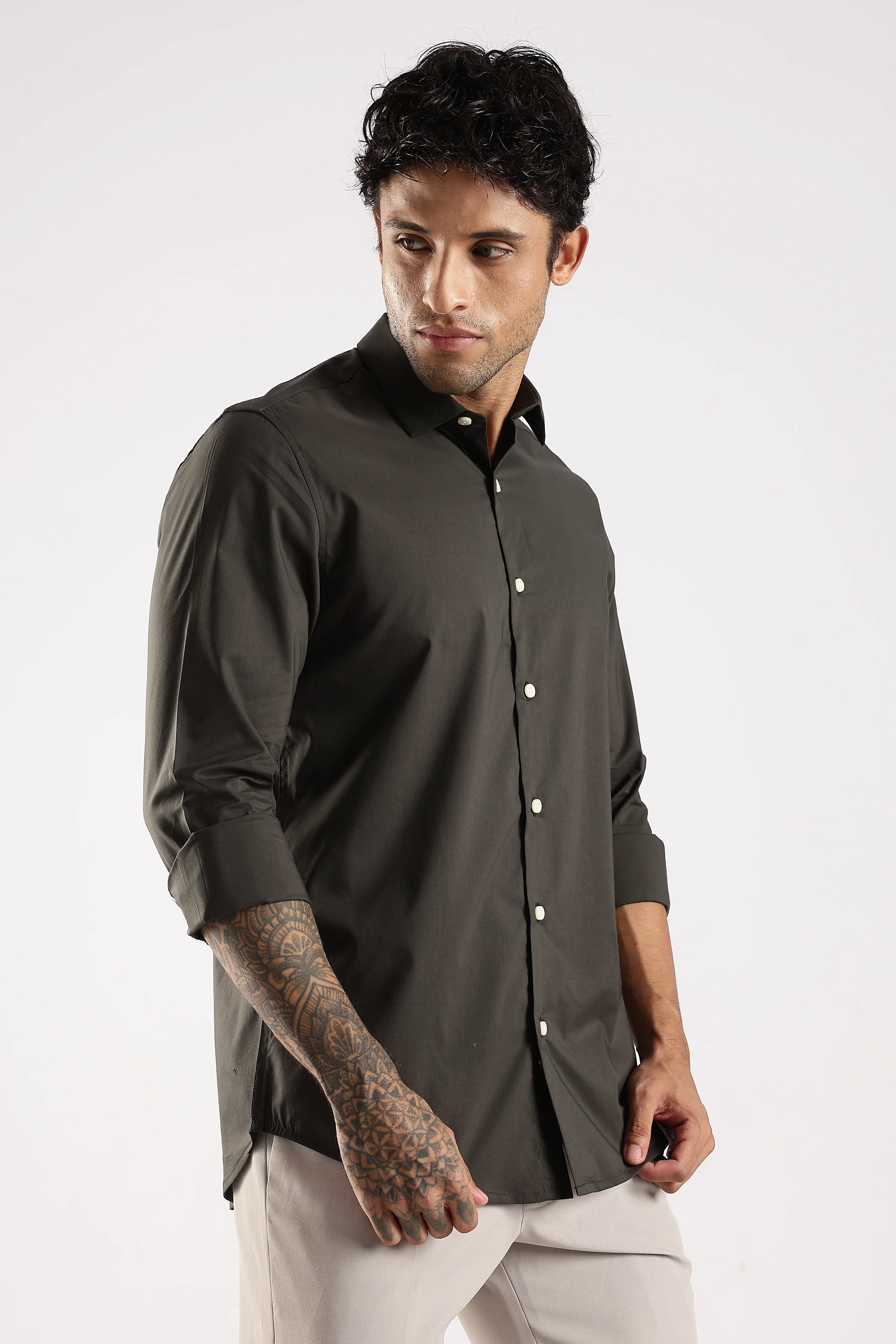 Men Green Cotton Slim Fit Shirt - Image 3