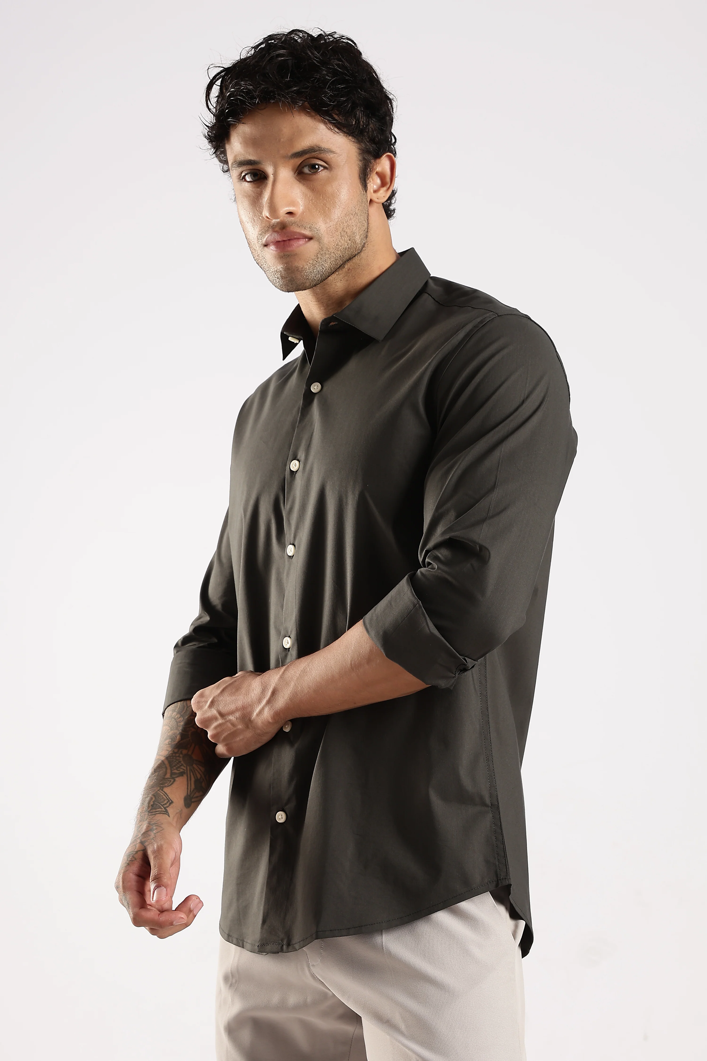 Men Green Cotton Slim Fit Shirt - Image 4