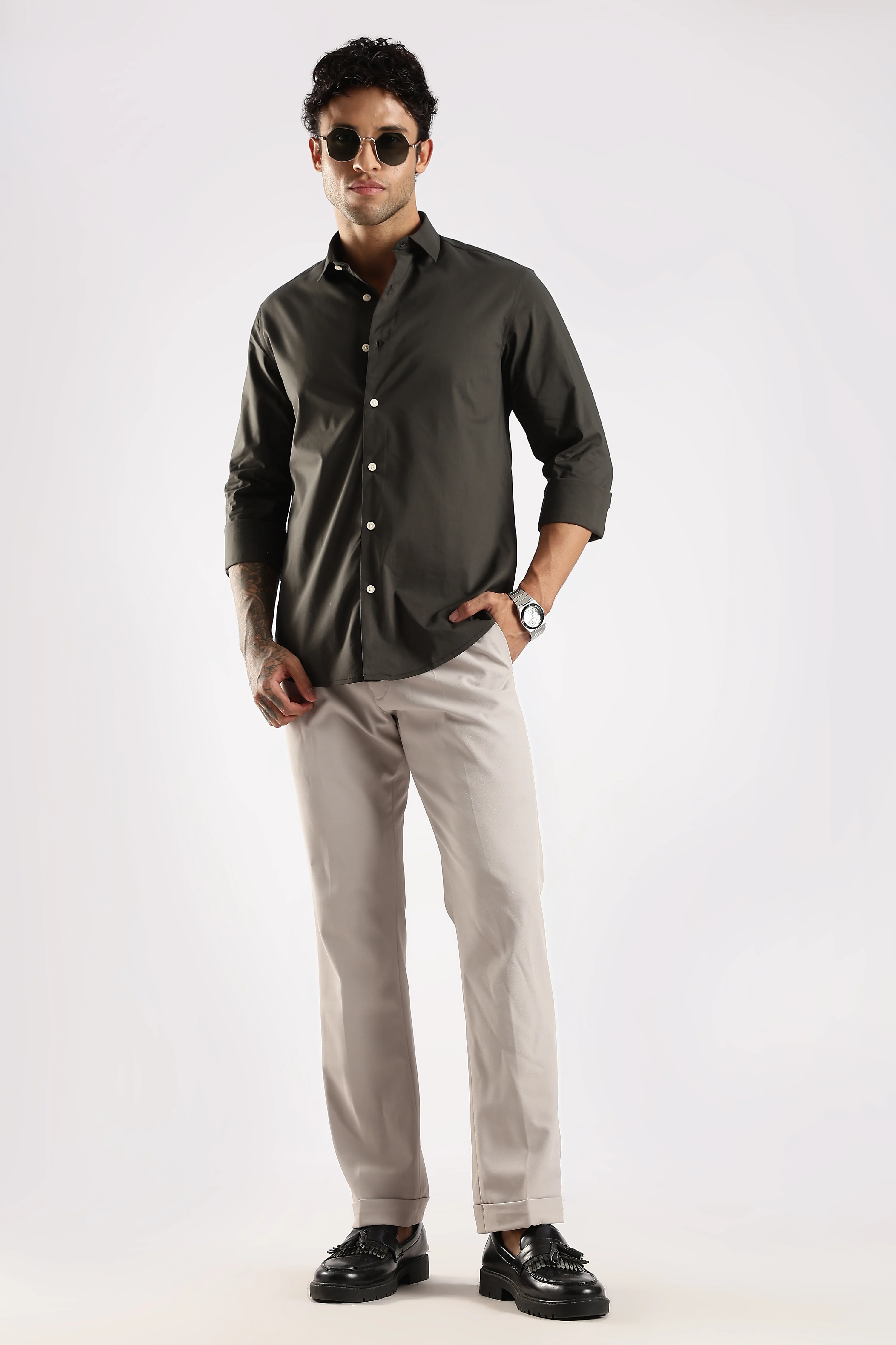 Men Green Cotton Slim Fit Shirt - Image 7