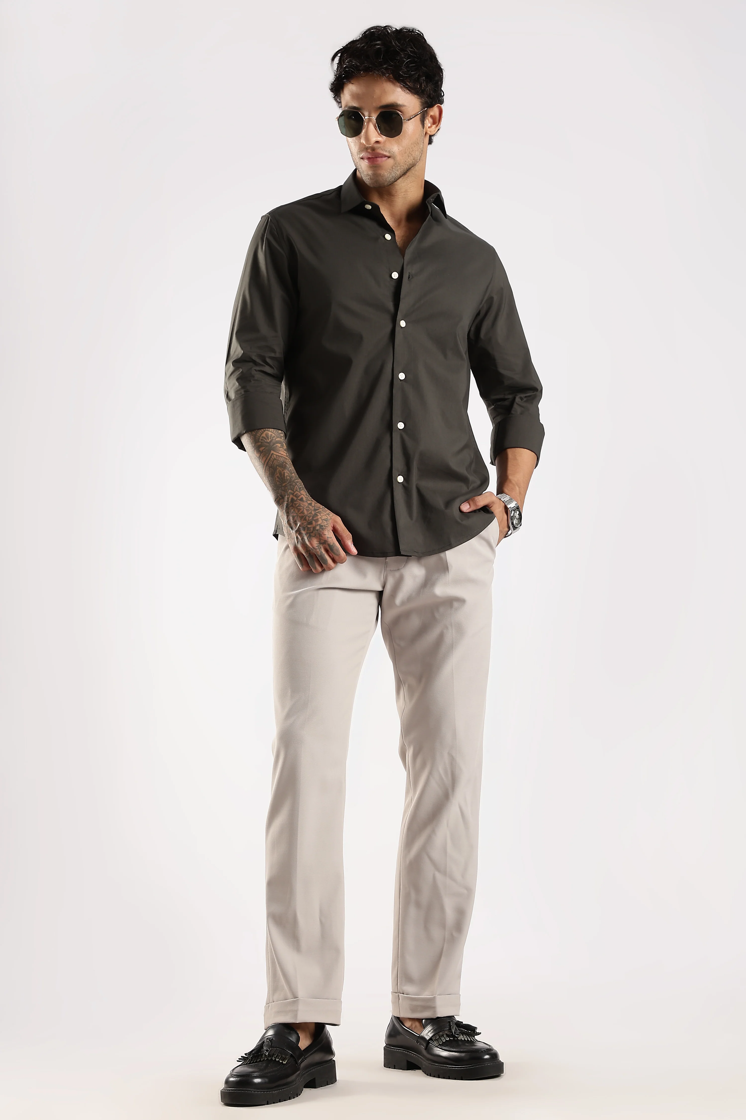 Men Green Cotton Slim Fit Shirt - Image 8