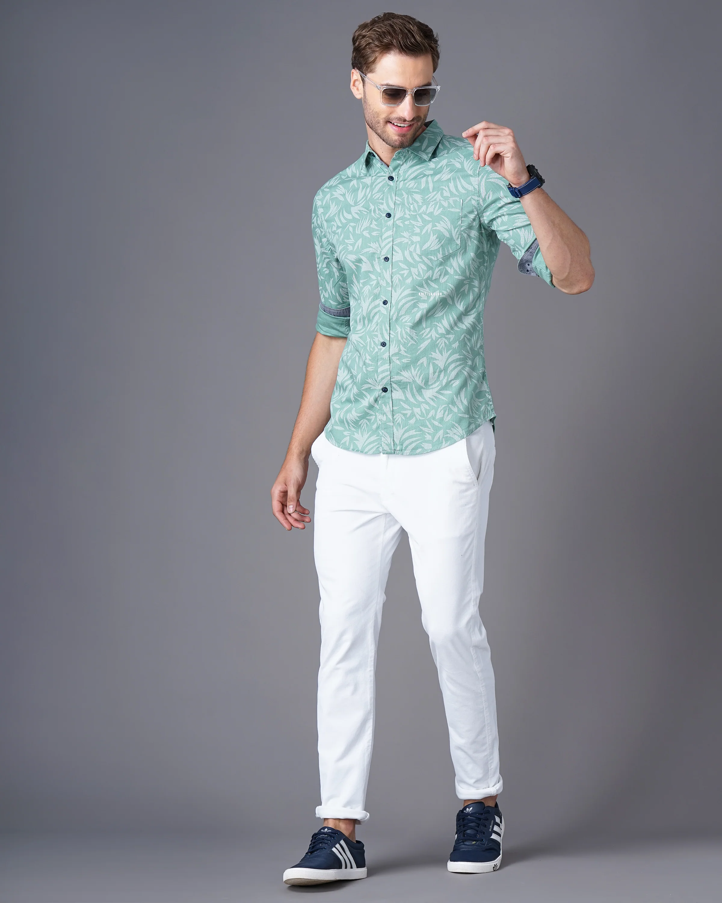 Men Green Cotton Slim Shirt - Image 6