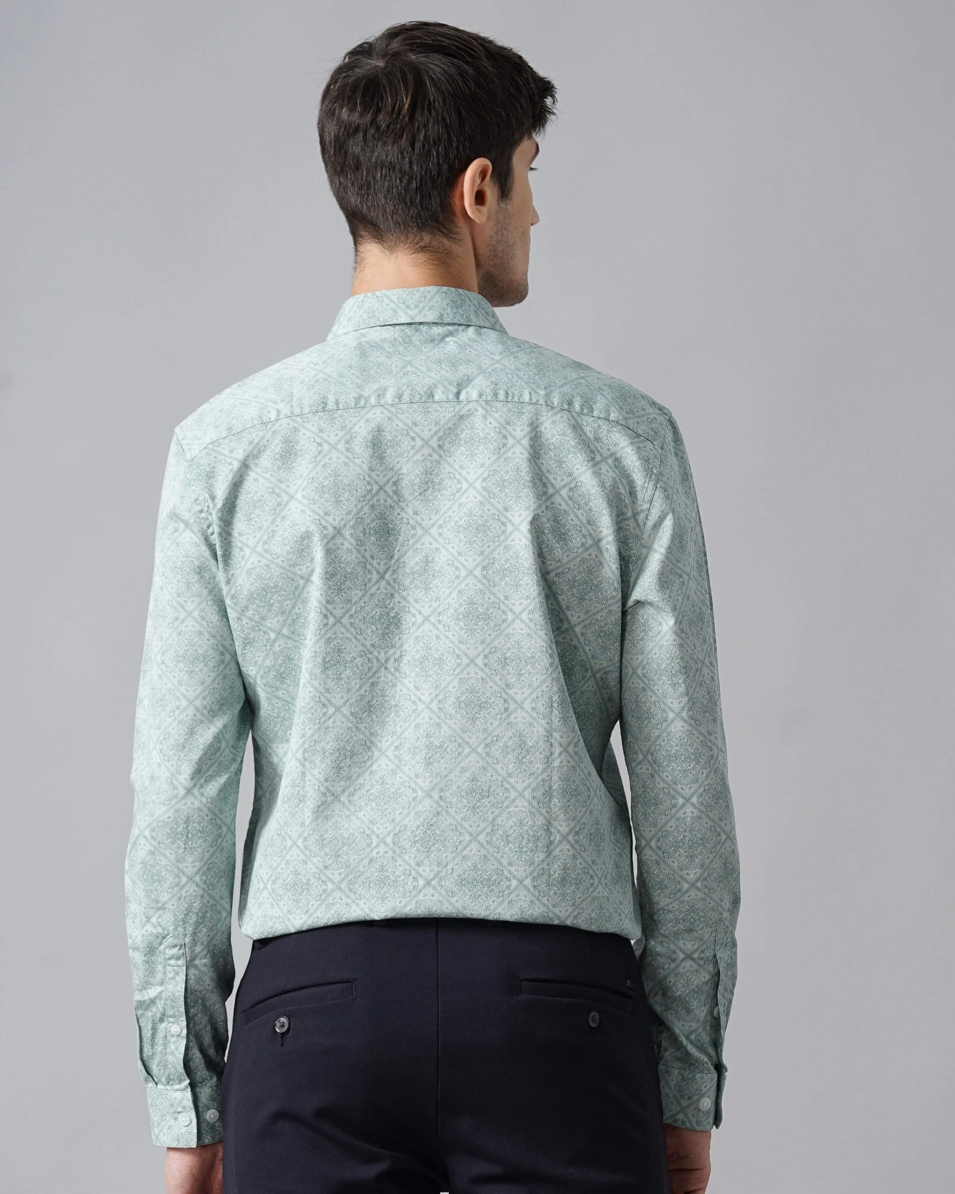 Men Green Cotton Slim Shirt - Image 3