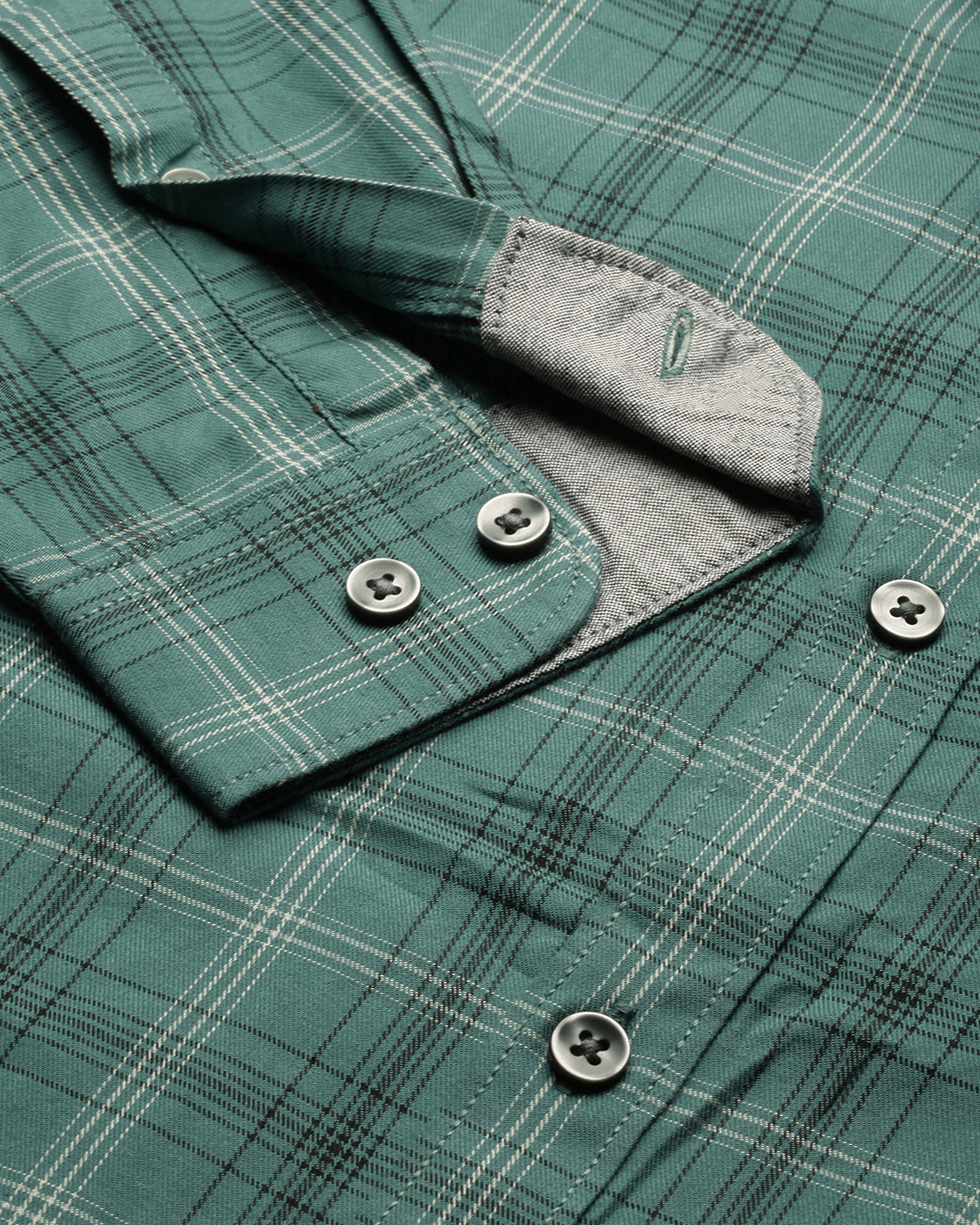 Men Green Cotton Slim Shirt - Image 4
