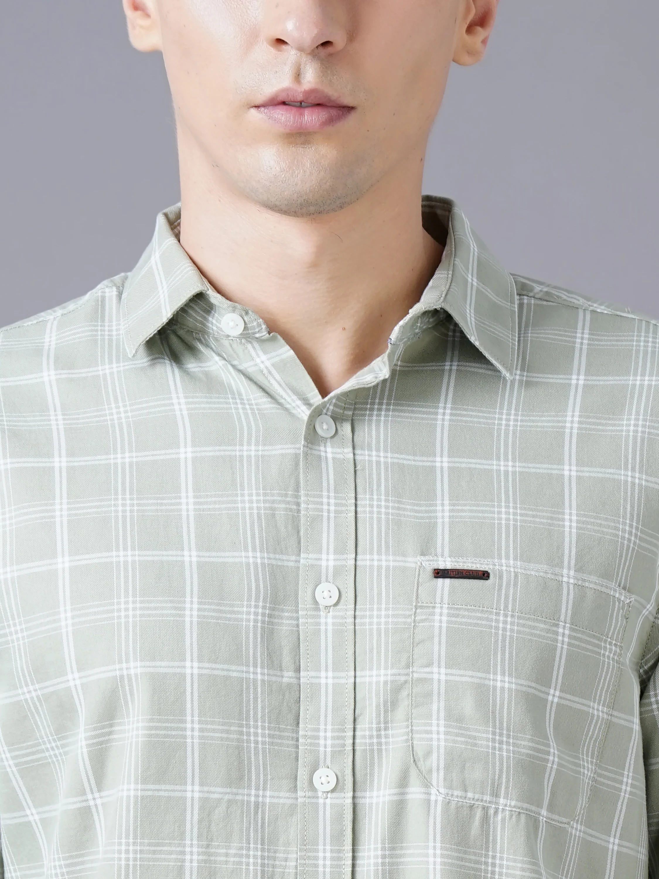 Men Green Cotton Slim Shirt - Image 4