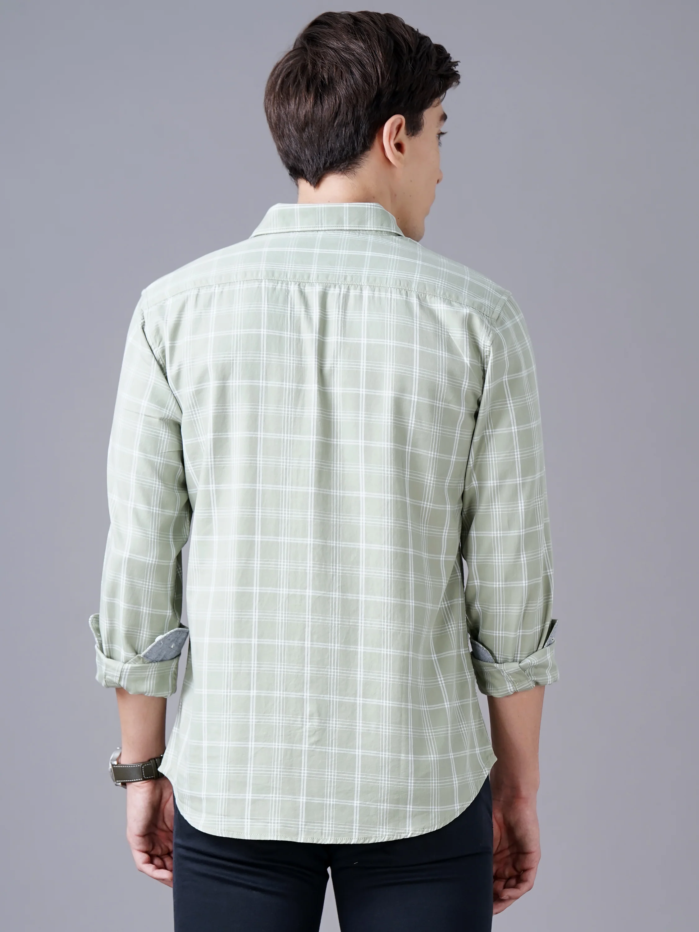 Men Green Cotton Slim Shirt - Image 5