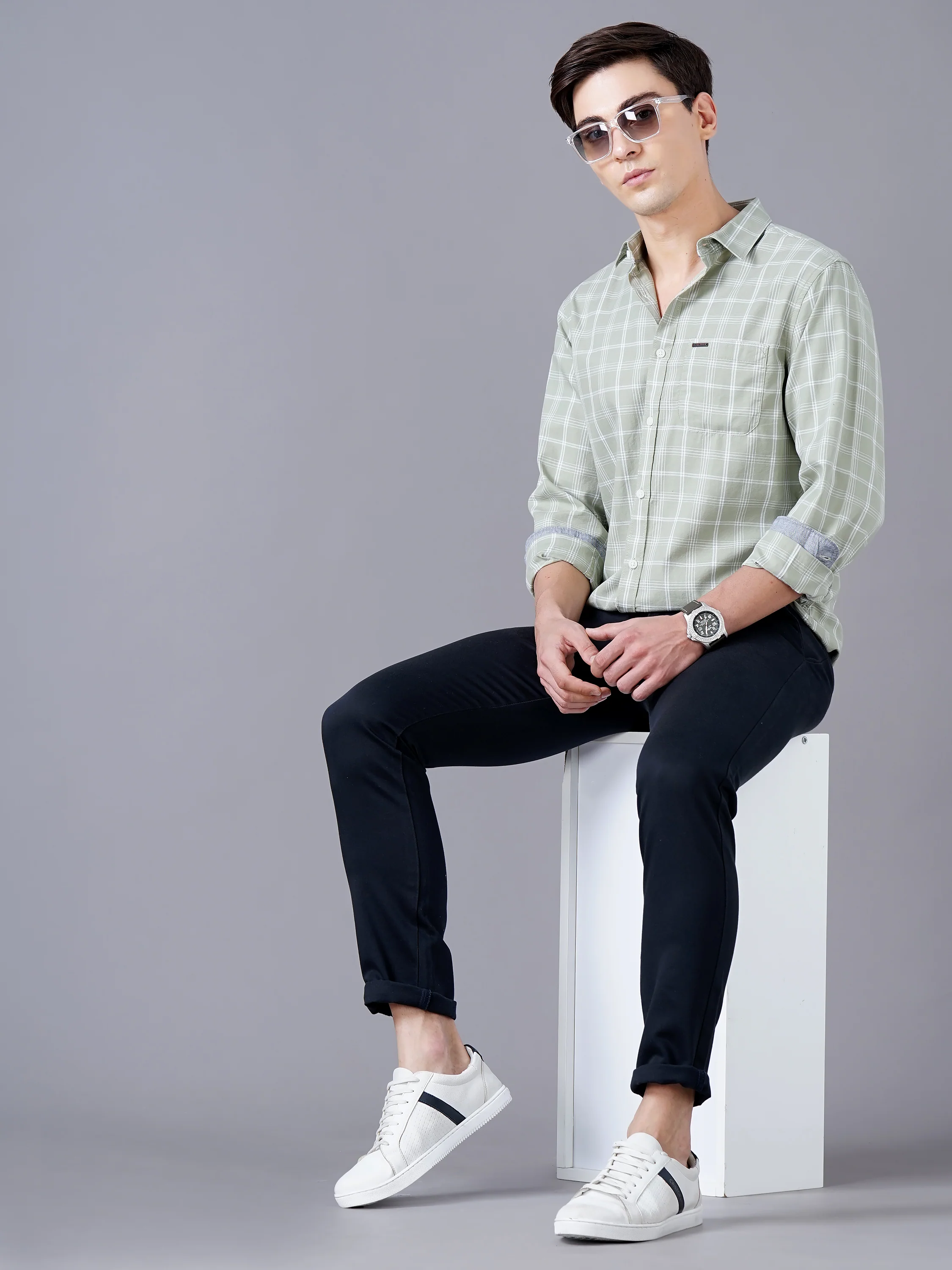 Men Green Cotton Slim Shirt - Image 7