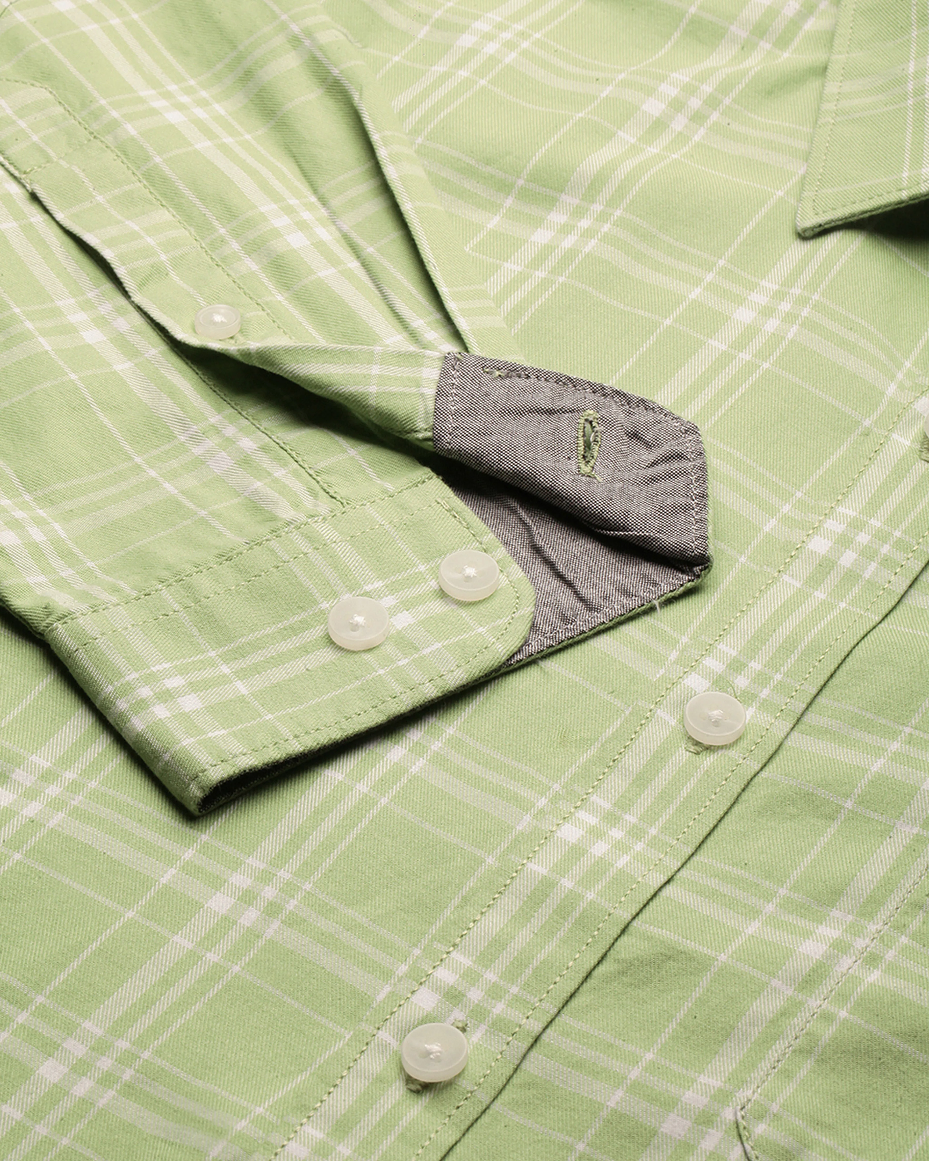 Men Green Cotton Slim Shirt - Image 4