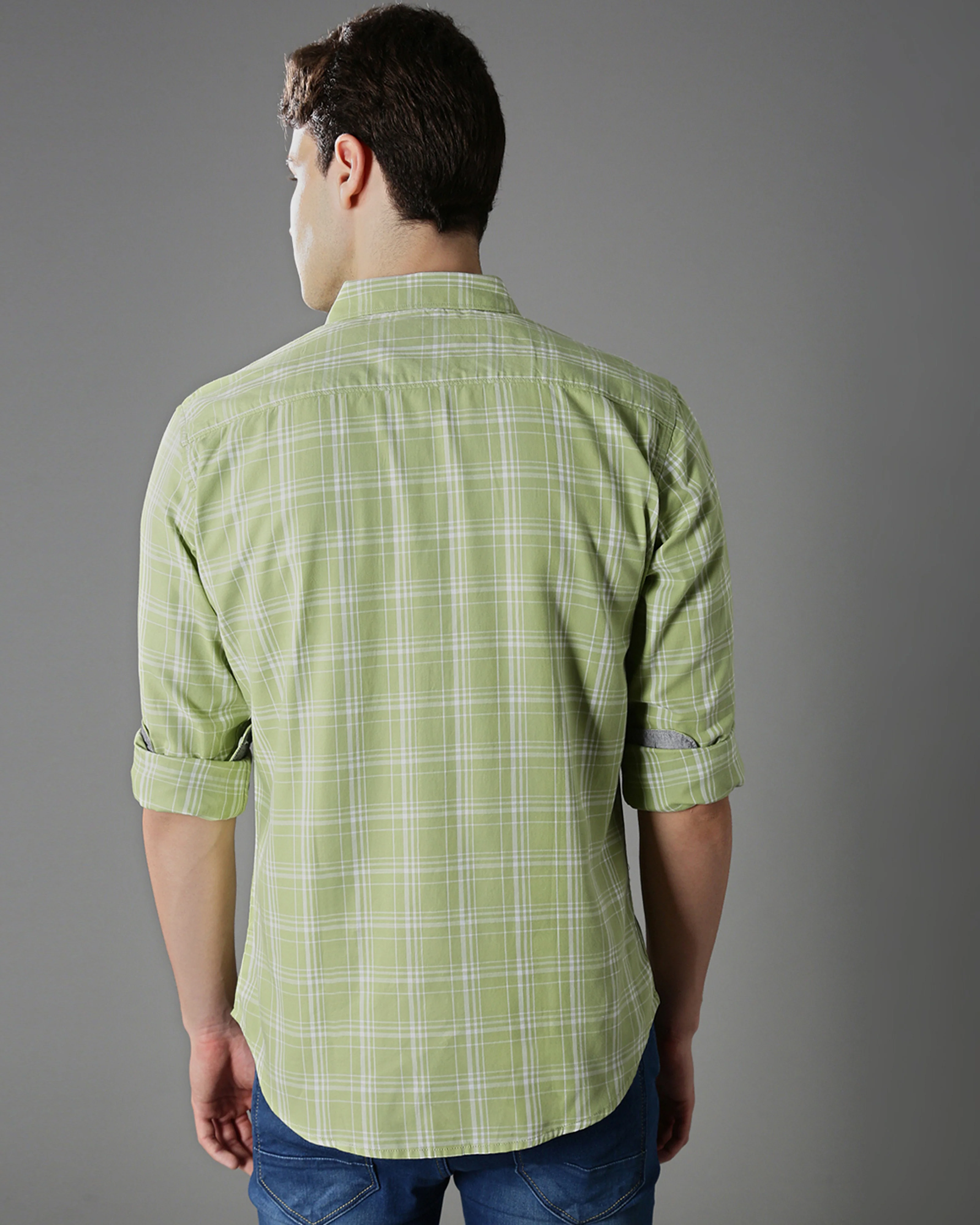 Men Green Cotton Slim Shirt - Image 5