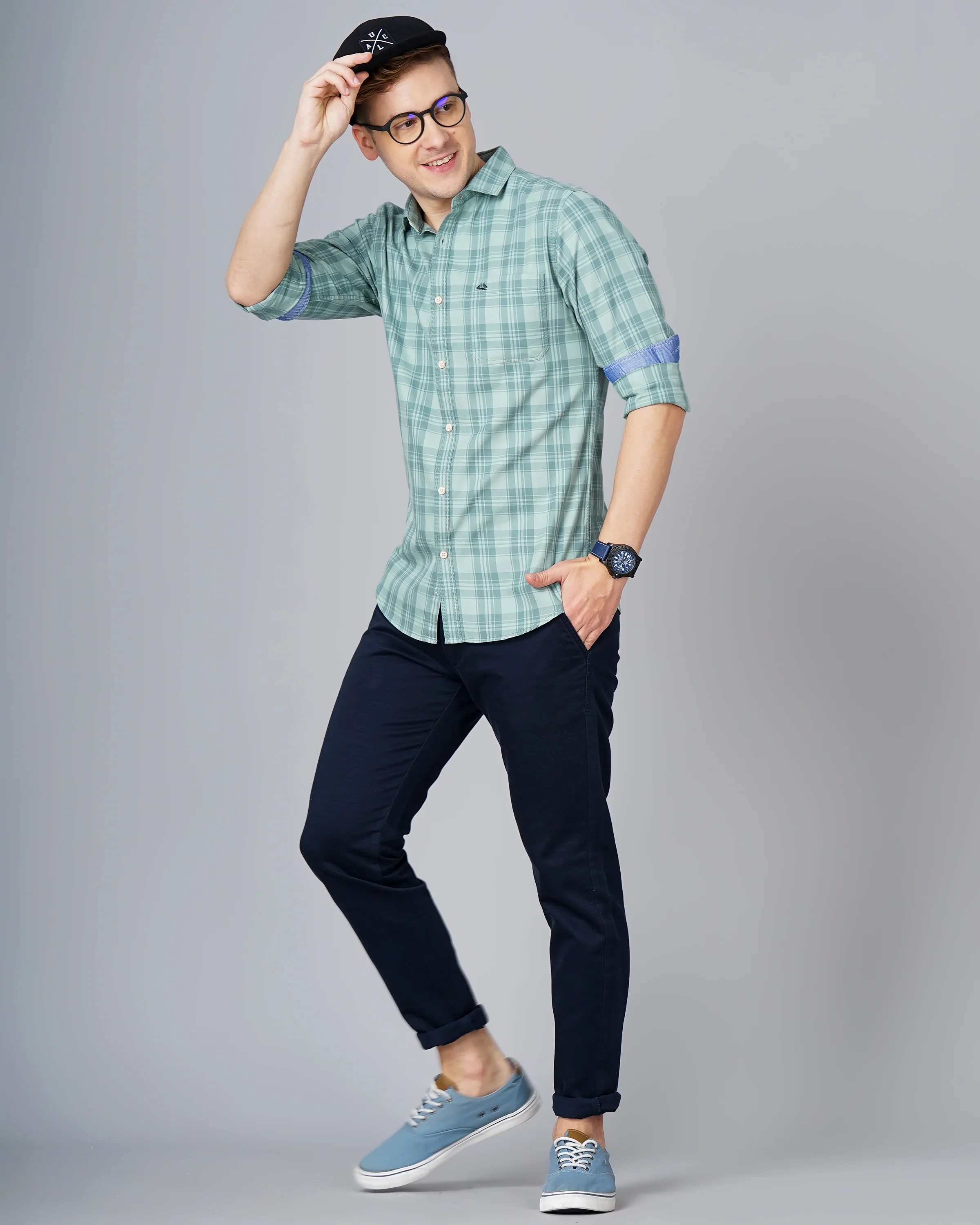 Men Green Cotton Slim Shirt - Image 6