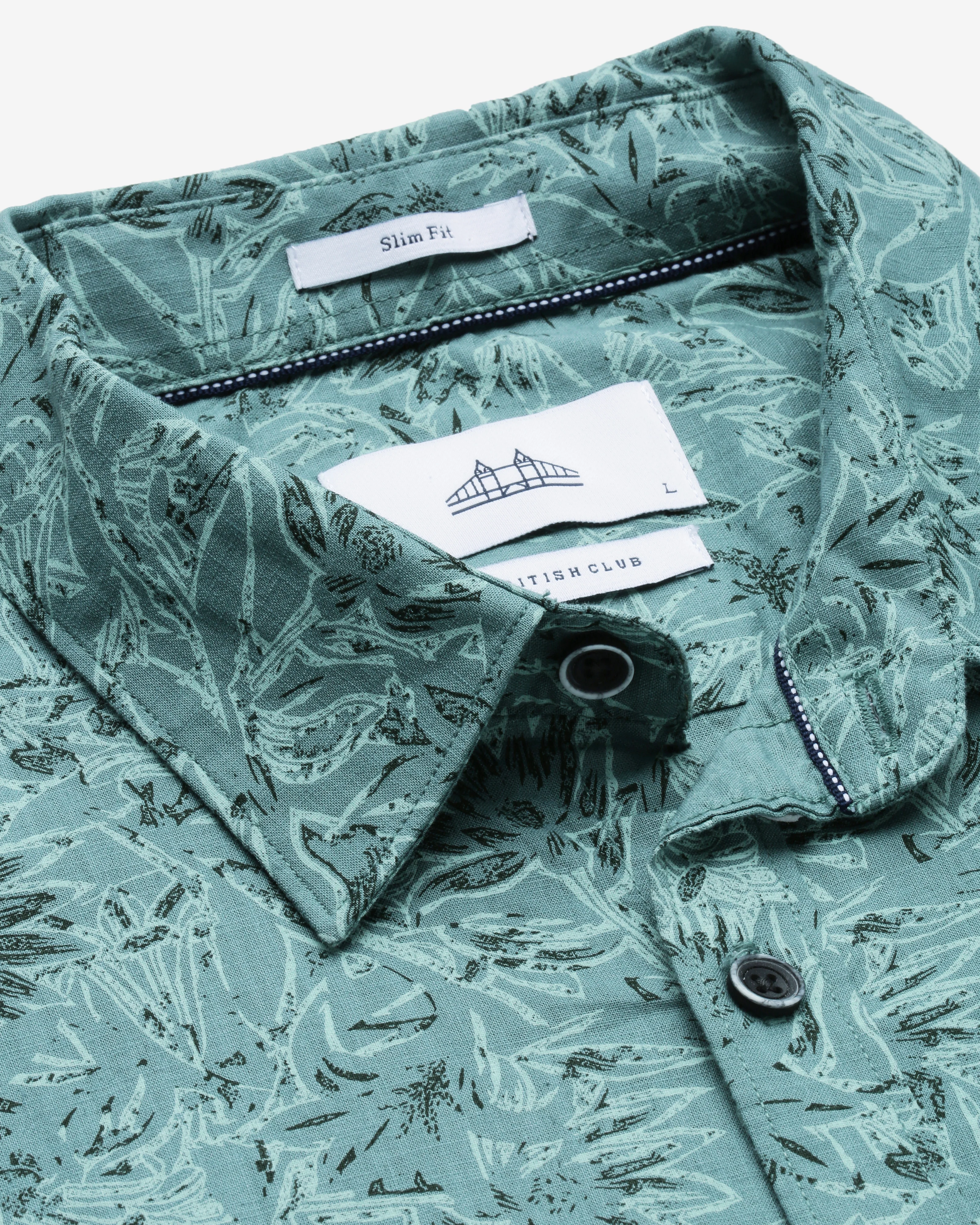 Men Green Cotton Slim Shirt - Image 5