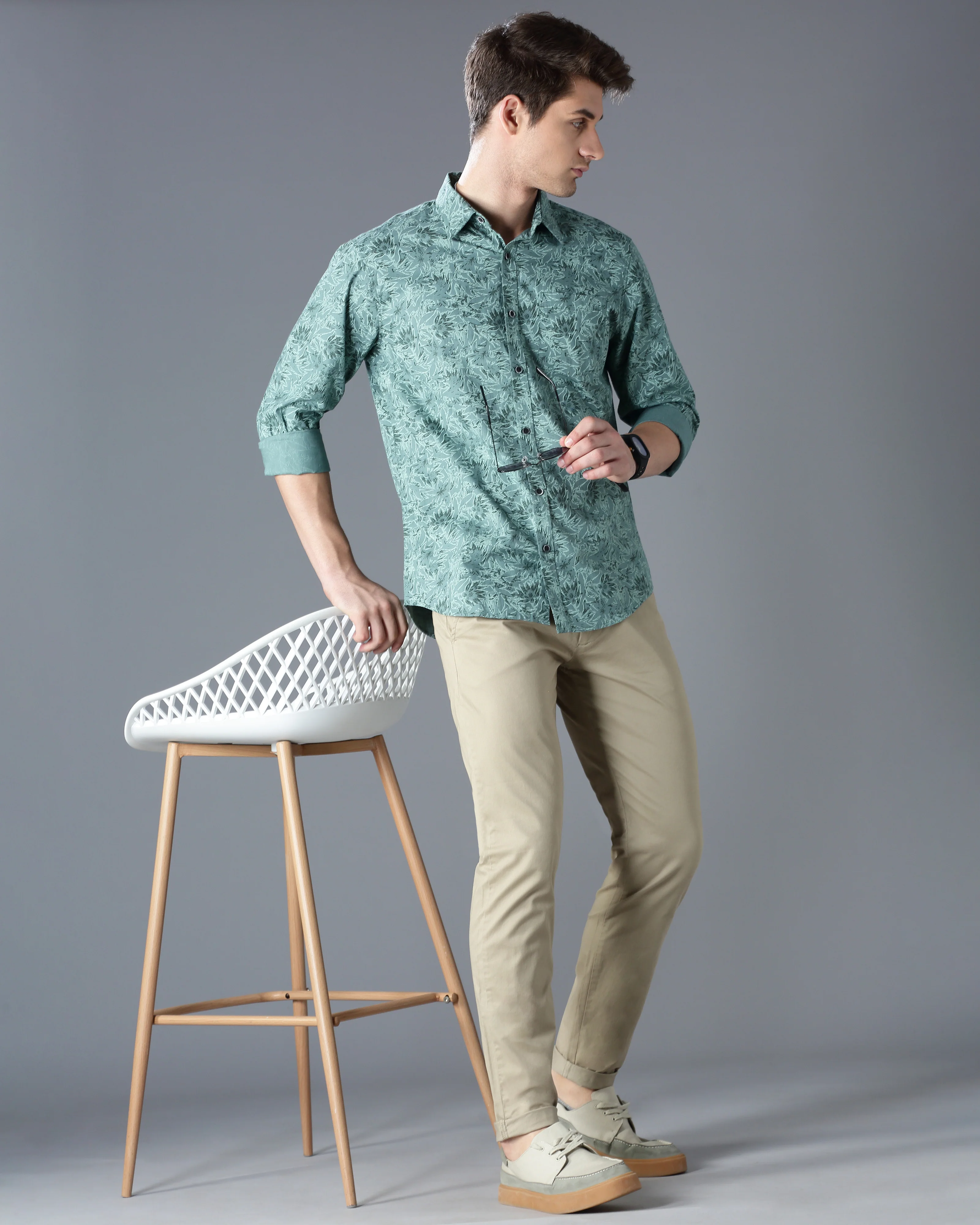 Men Green Cotton Slim Shirt - Image 7