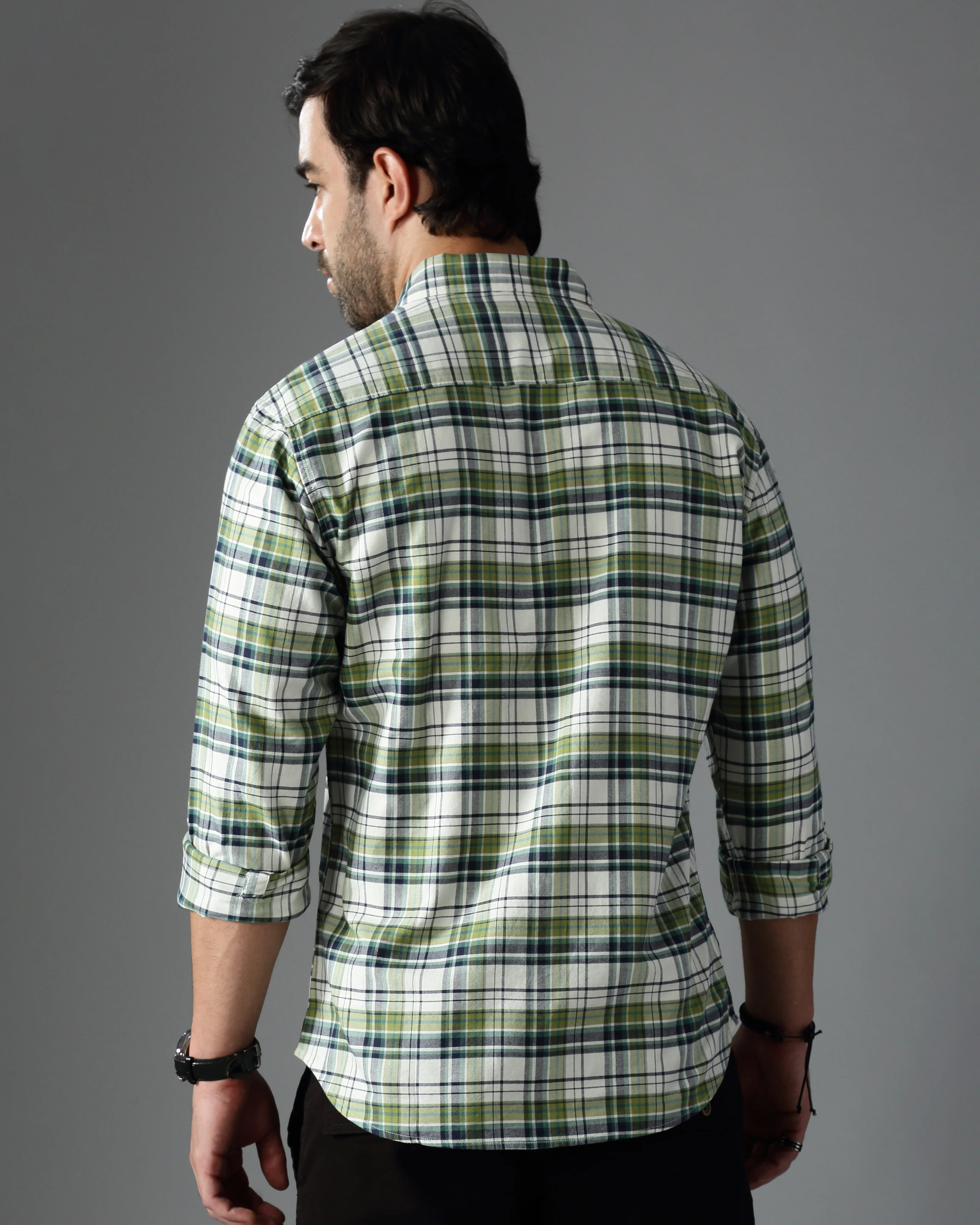 Men Green Cotton Slim Shirt - Image 3