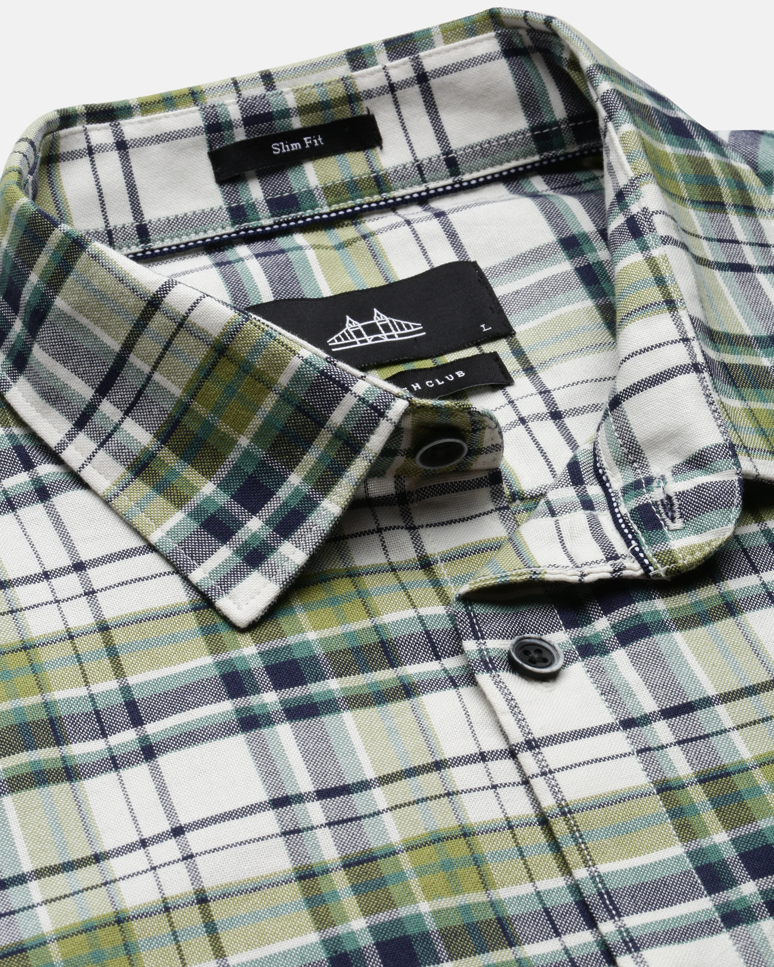 Men Green Cotton Slim Shirt - Image 4