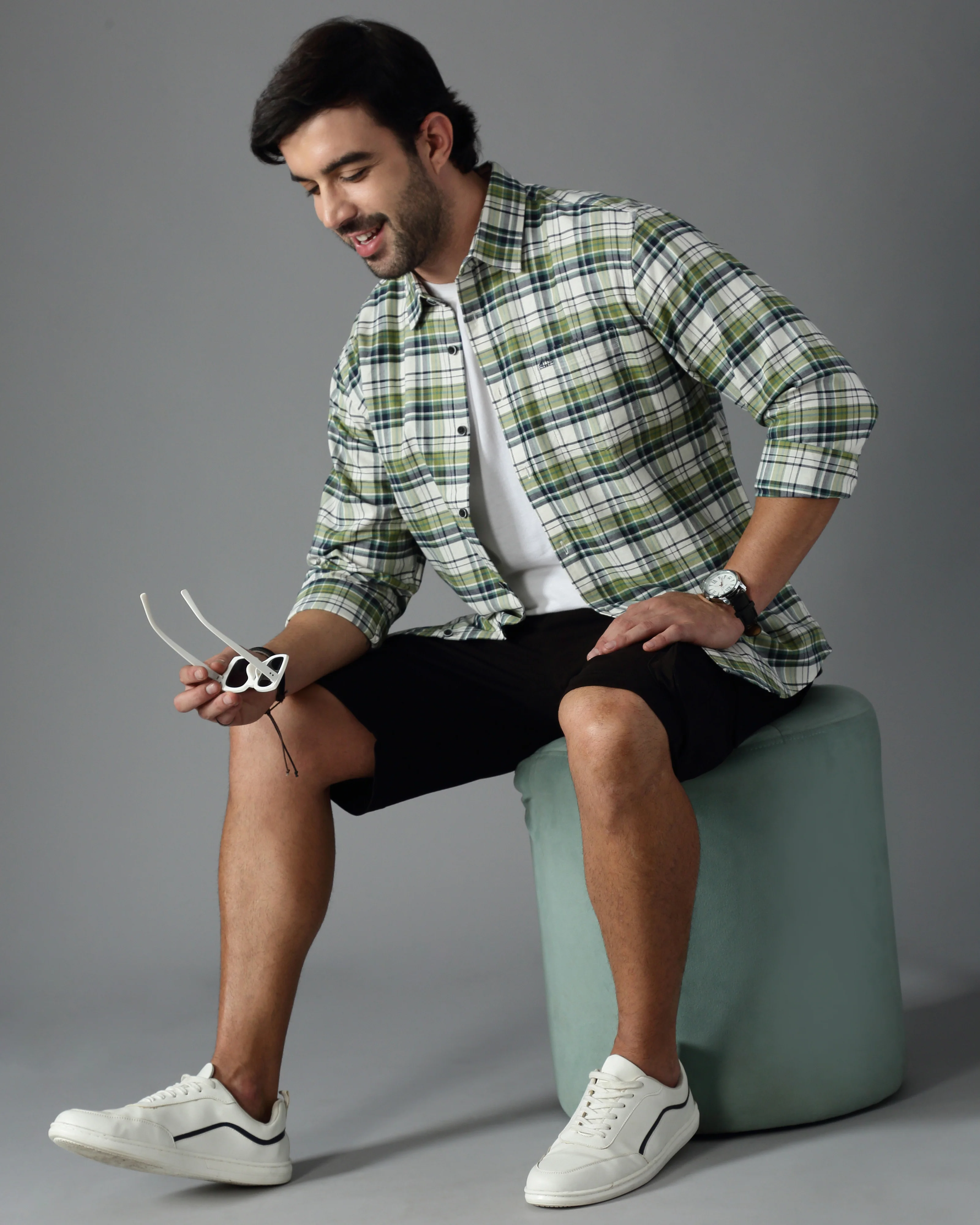 Men Green Cotton Slim Shirt - Image 6
