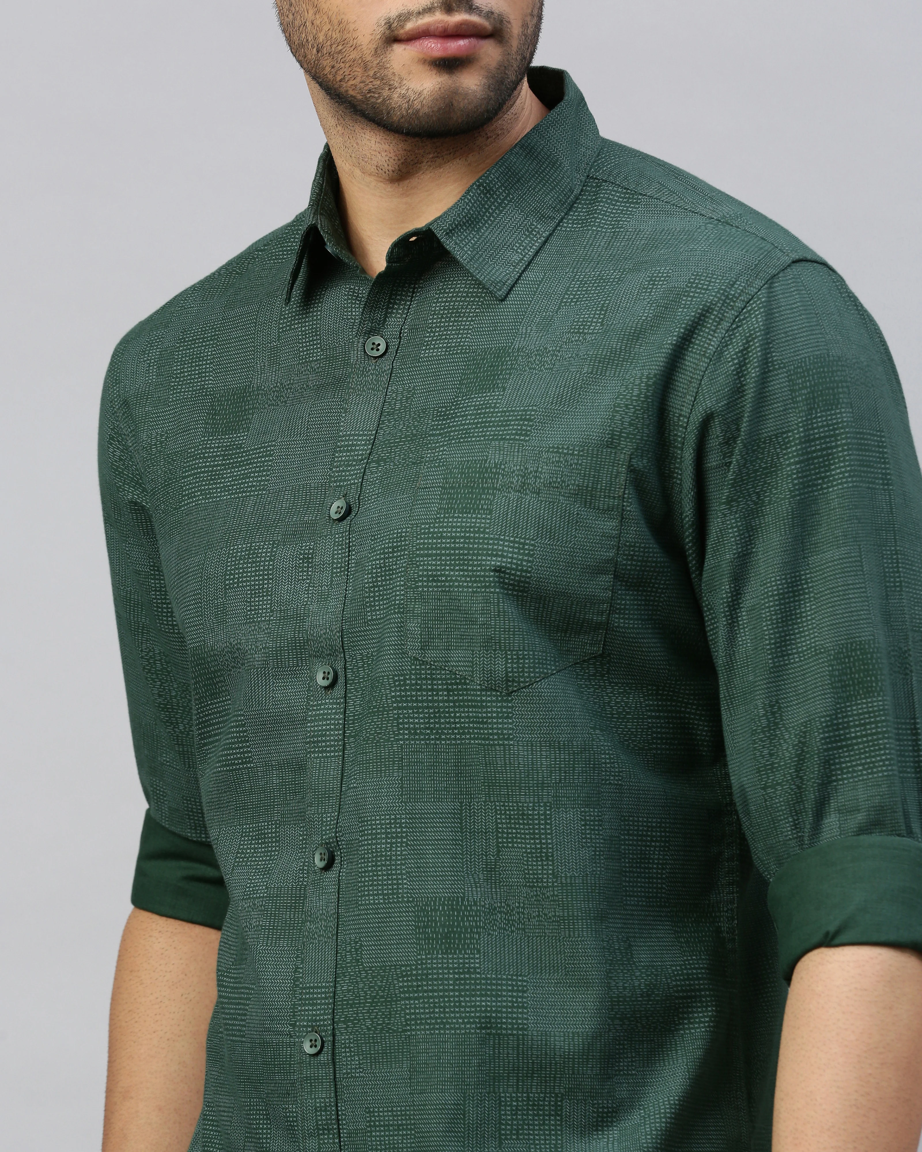 Men Green Cotton Slim Shirt - Image 2