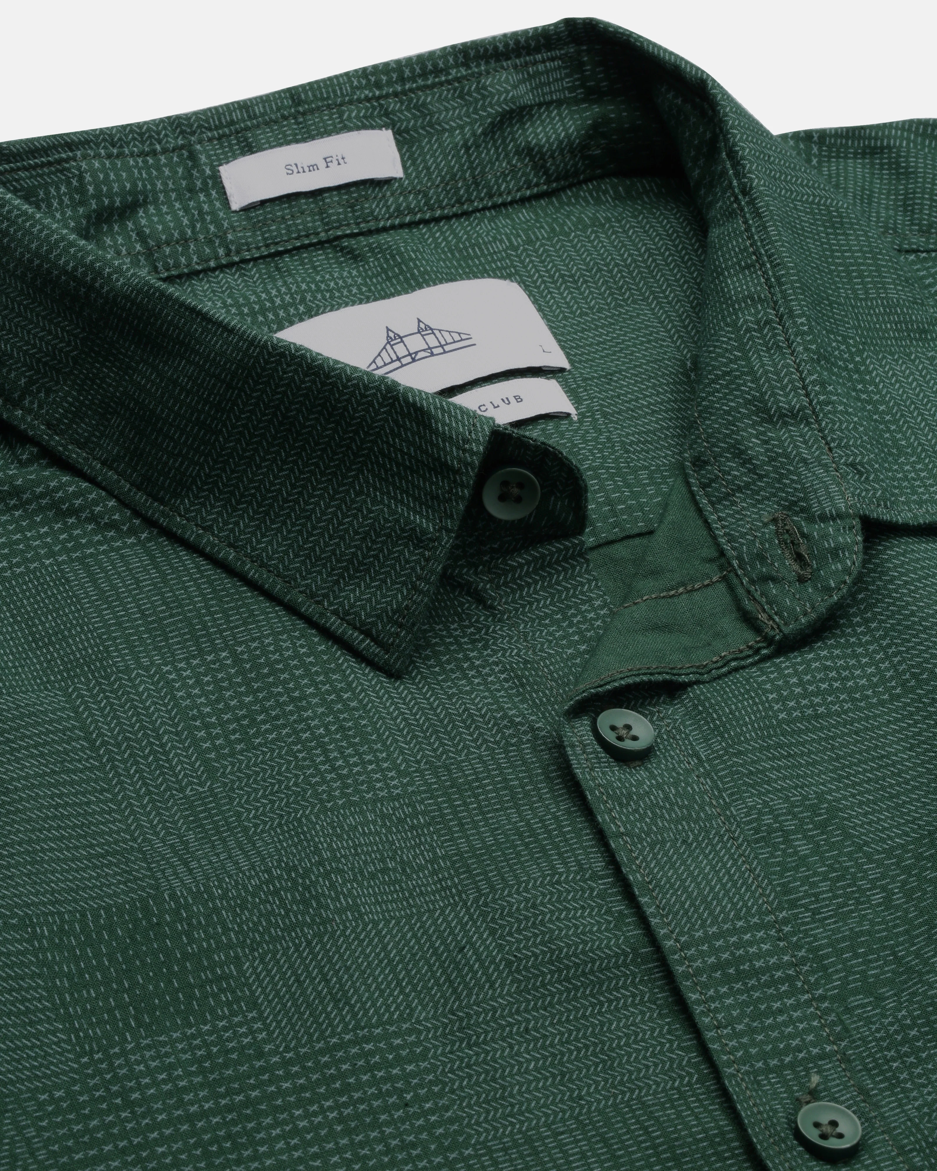 Men Green Cotton Slim Shirt - Image 3
