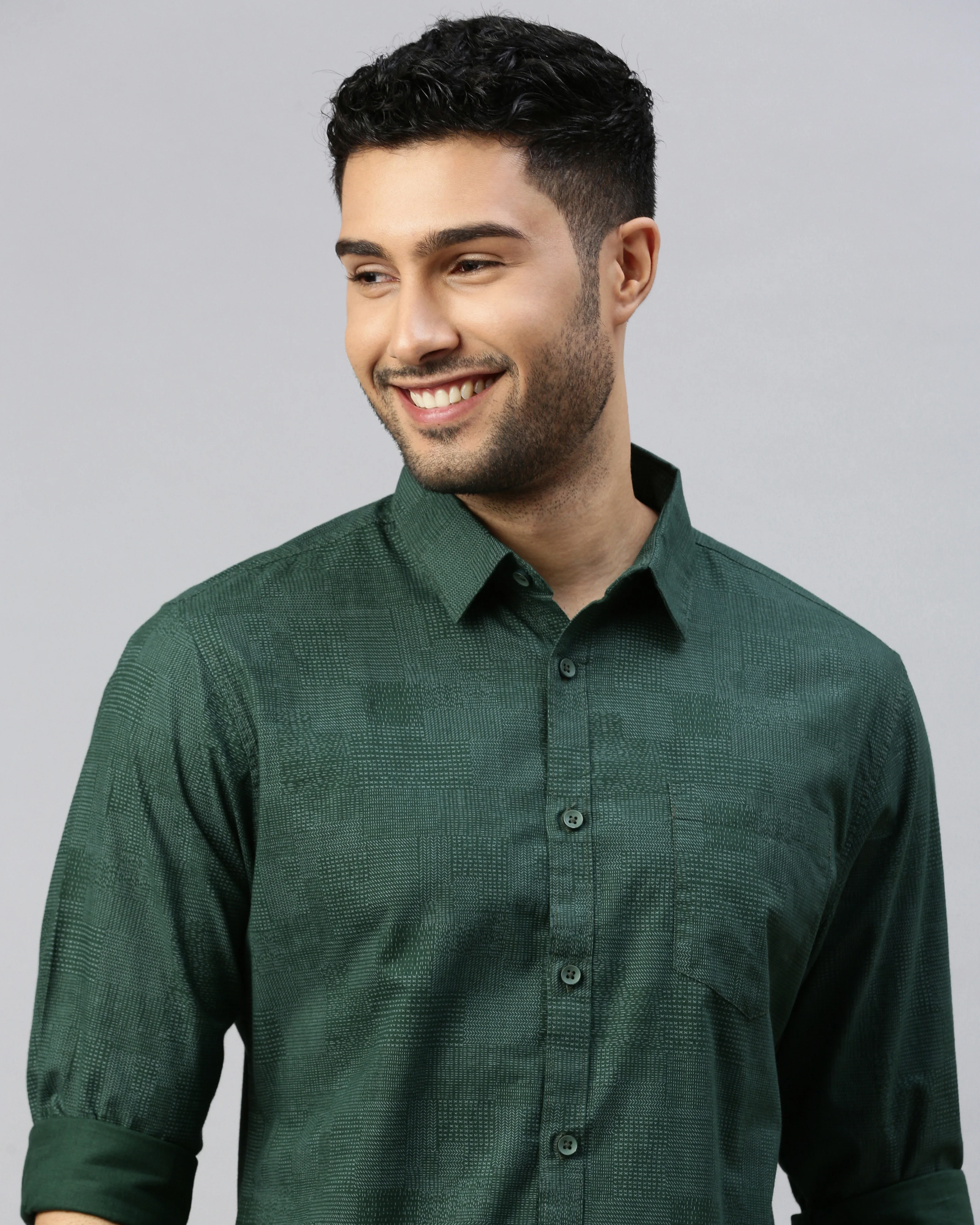 Men Green Cotton Slim Shirt - Image 6
