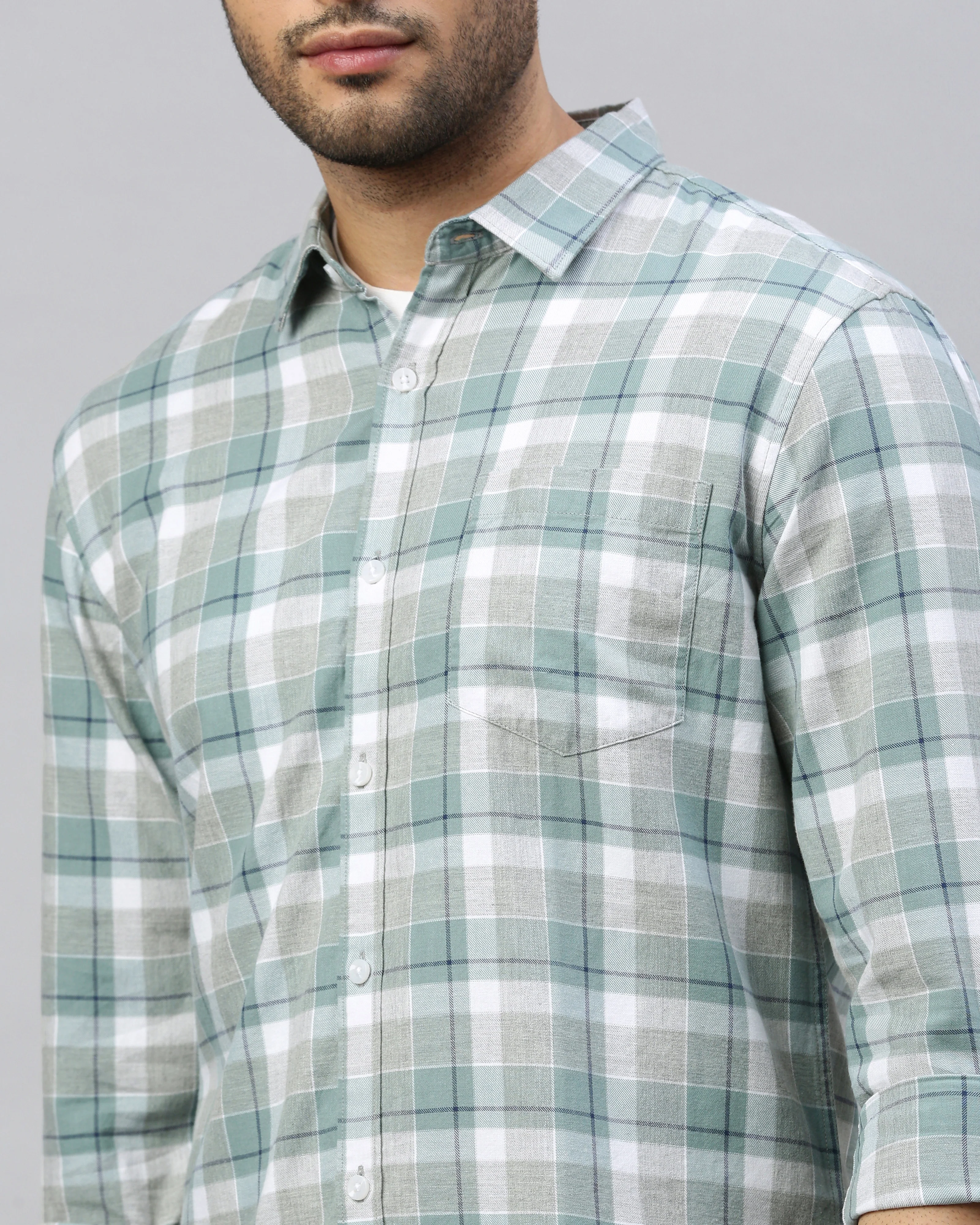 Men Green Cotton Slim Shirt - Image 4