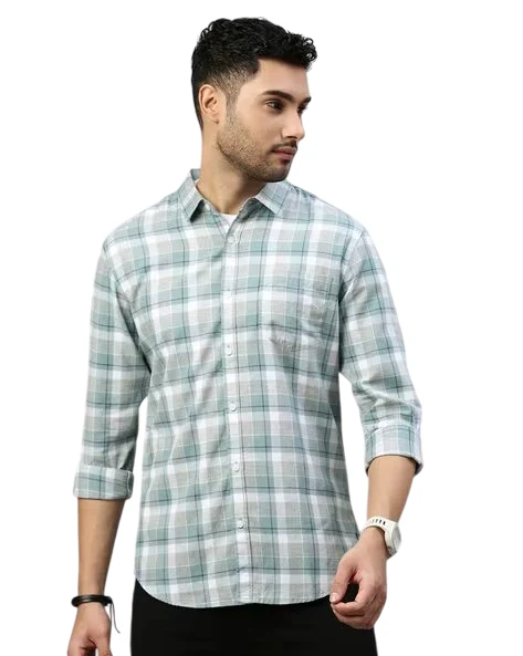 Men Green Cotton Slim Shirt - Image 7