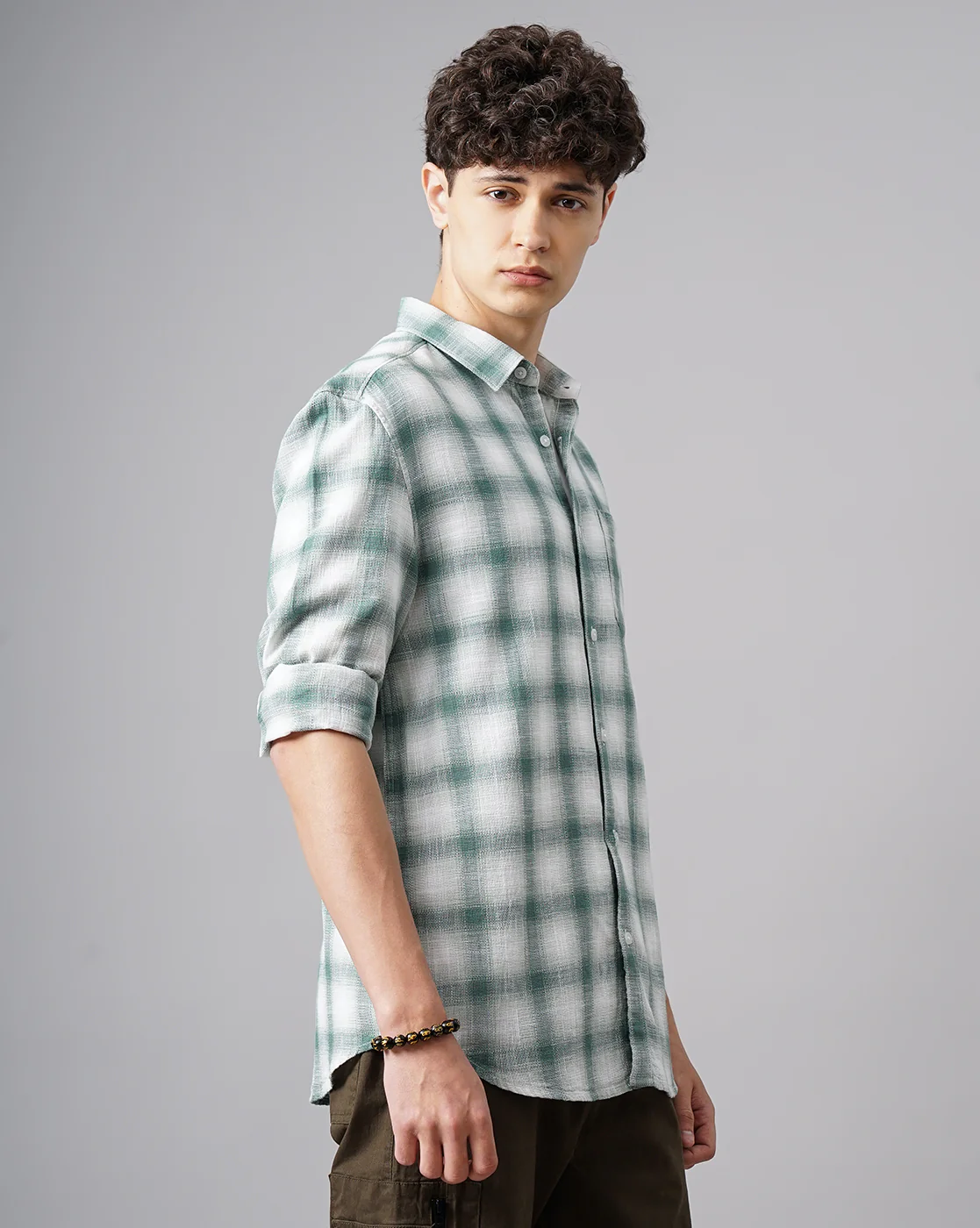 Men Green Cotton Slim Shirt - Image 3