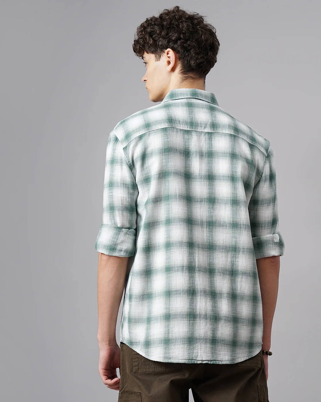 Men Green Cotton Slim Shirt - Image 4