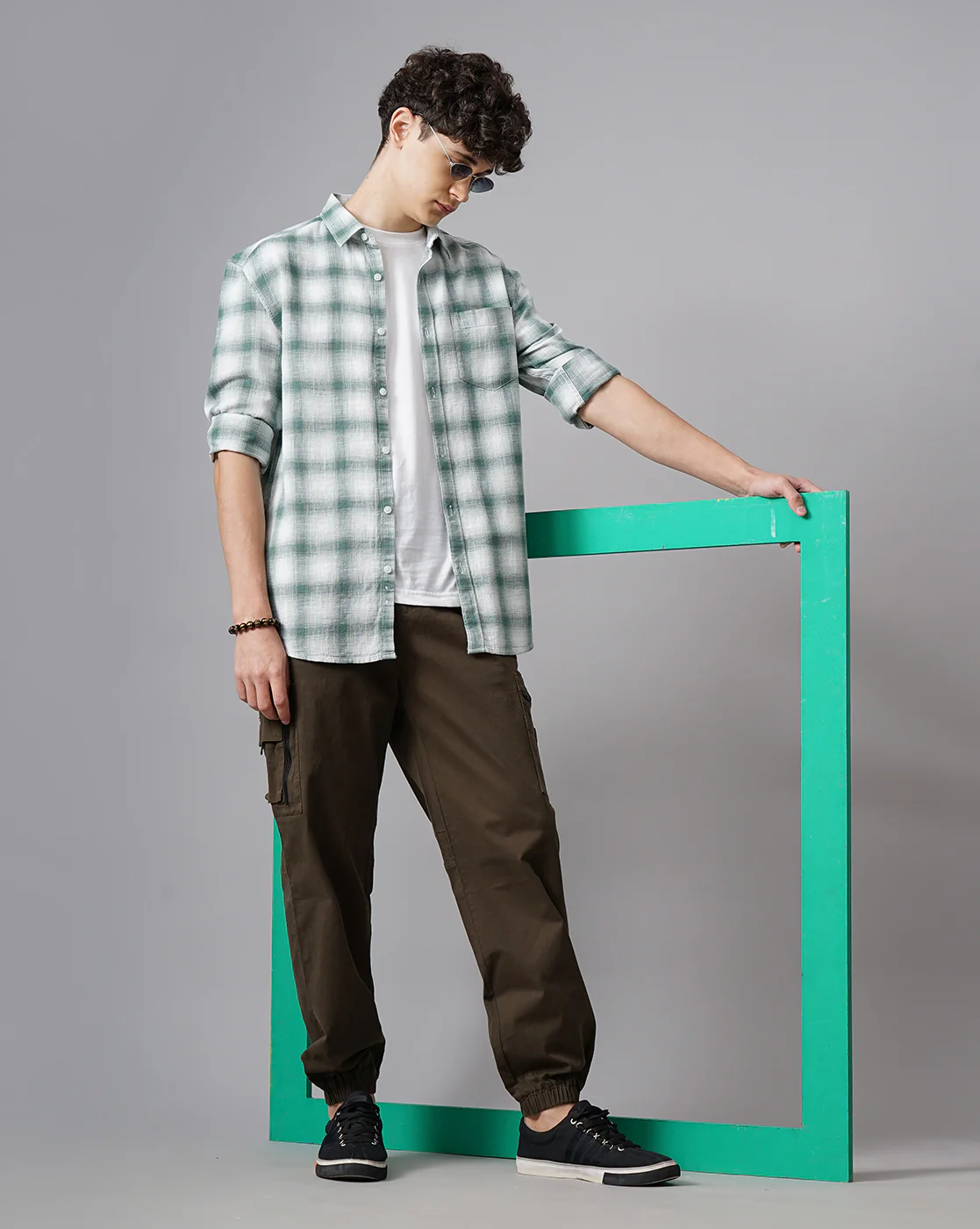 Men Green Cotton Slim Shirt - Image 7