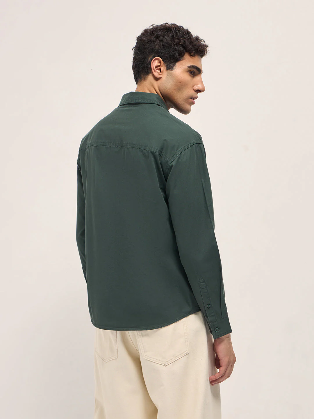 Men Green Cotton Solid Relaxed Fit Overshirt - Image 2