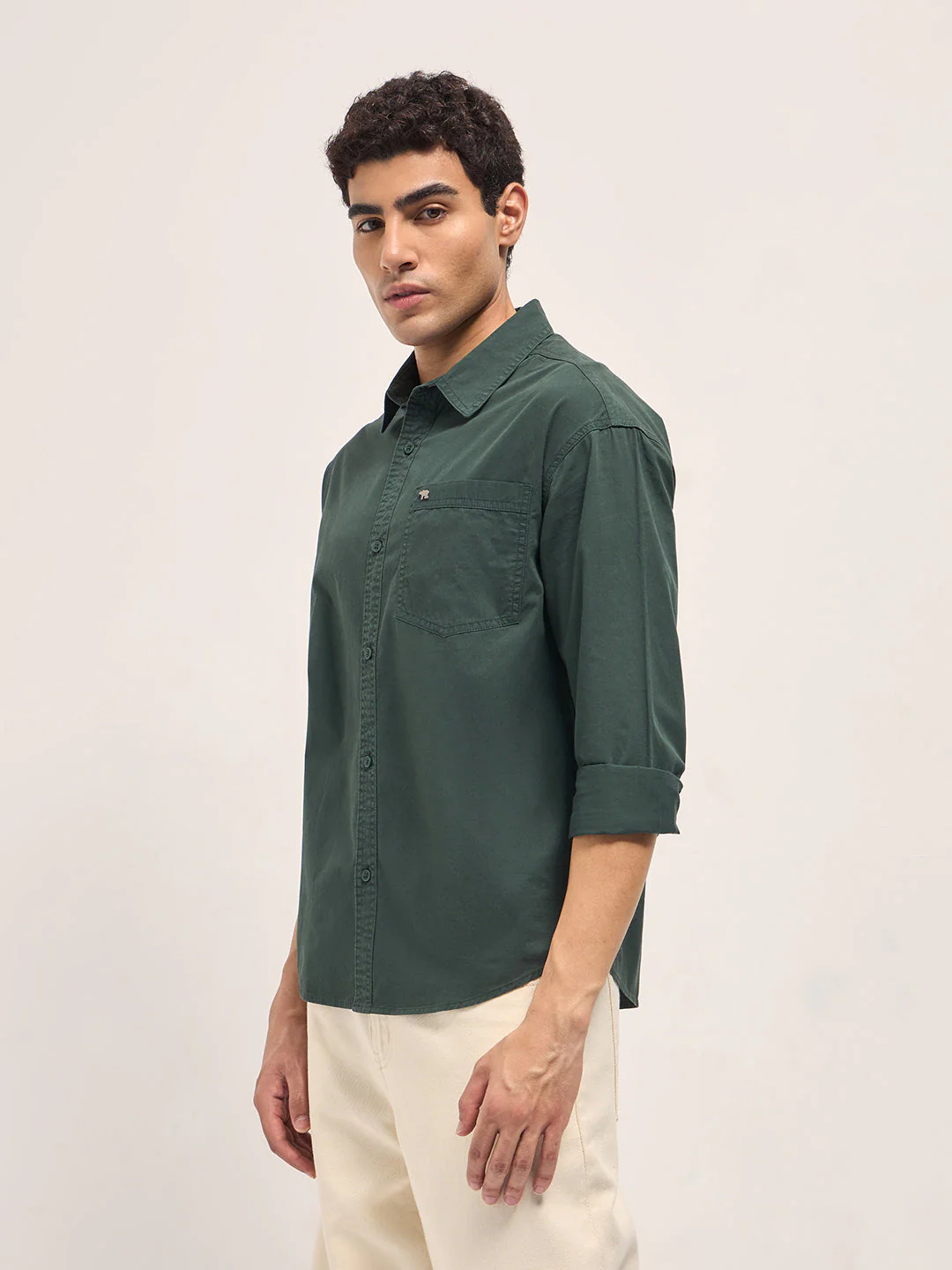 Men Green Cotton Solid Relaxed Fit Overshirt - Image 3