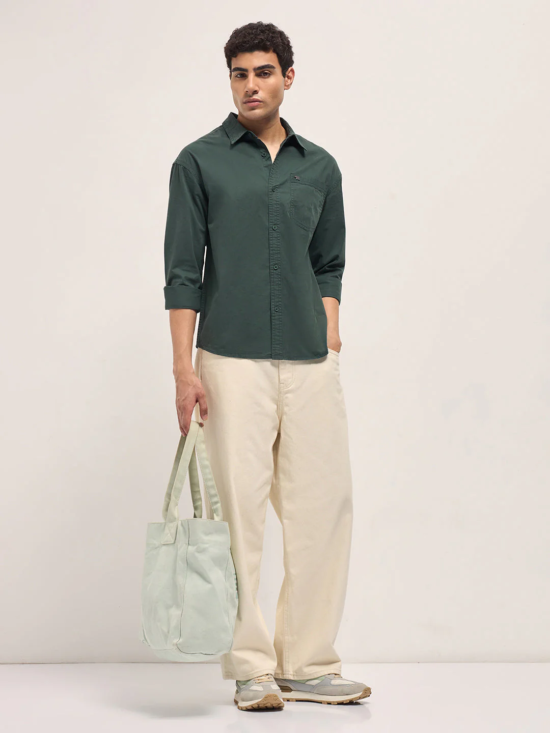 Men Green Cotton Solid Relaxed Fit Overshirt - Image 4
