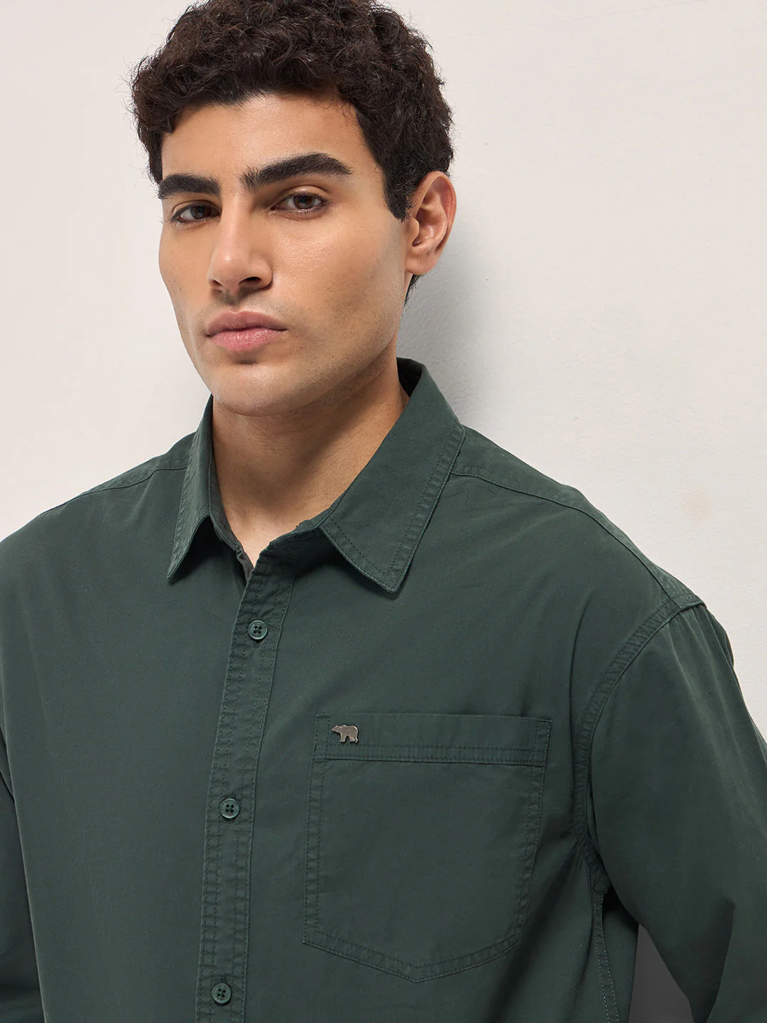 Men Green Cotton Solid Relaxed Fit Overshirt - Image 5