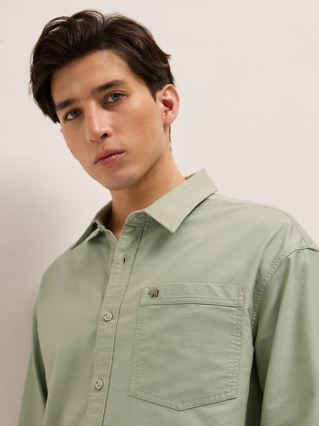 Men Green Cotton Solid Relaxed Fit Overshirt - Image 5