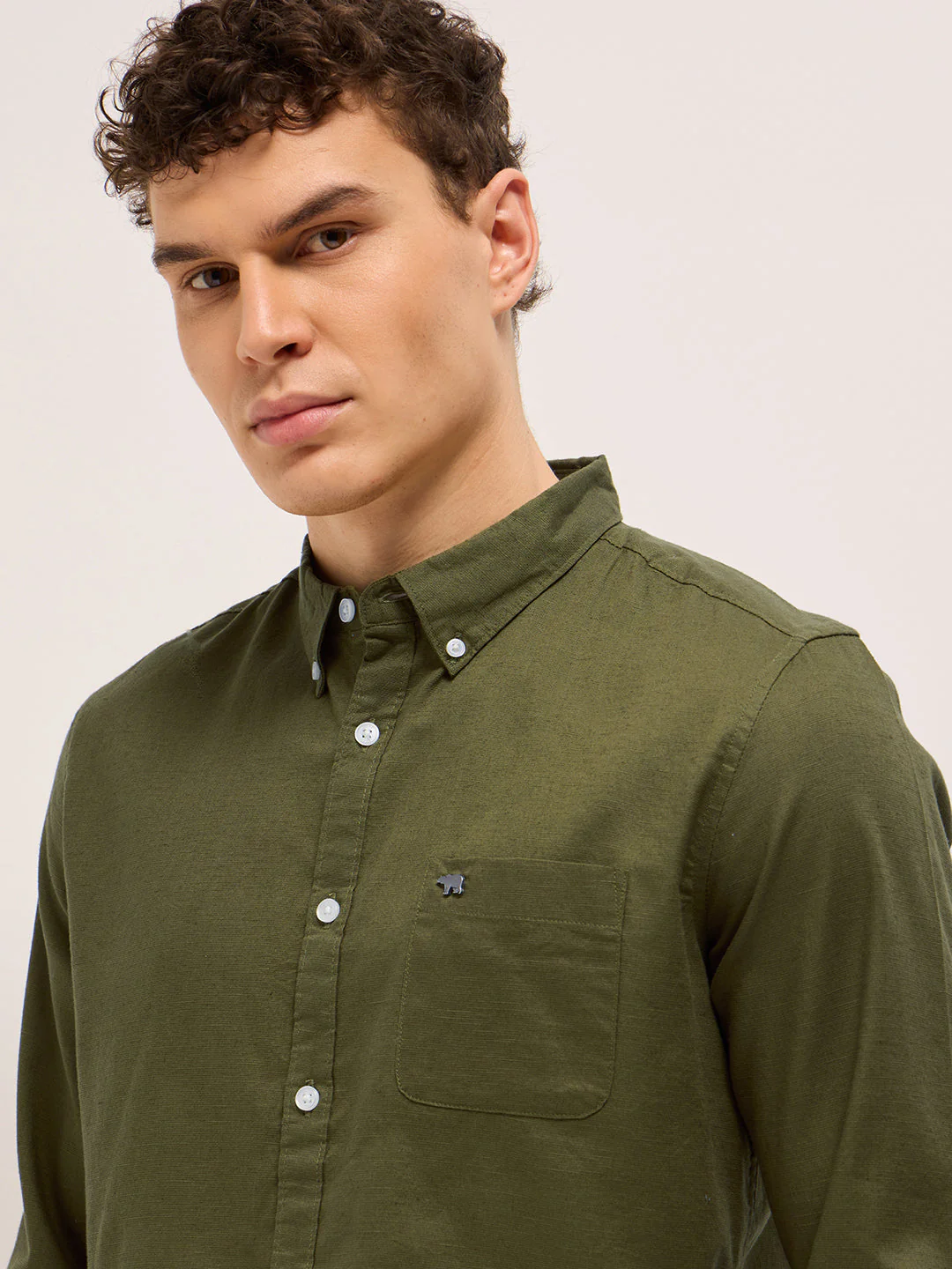 Men Green Cotton Solid Slim Fit Casual Shirt - Image 5