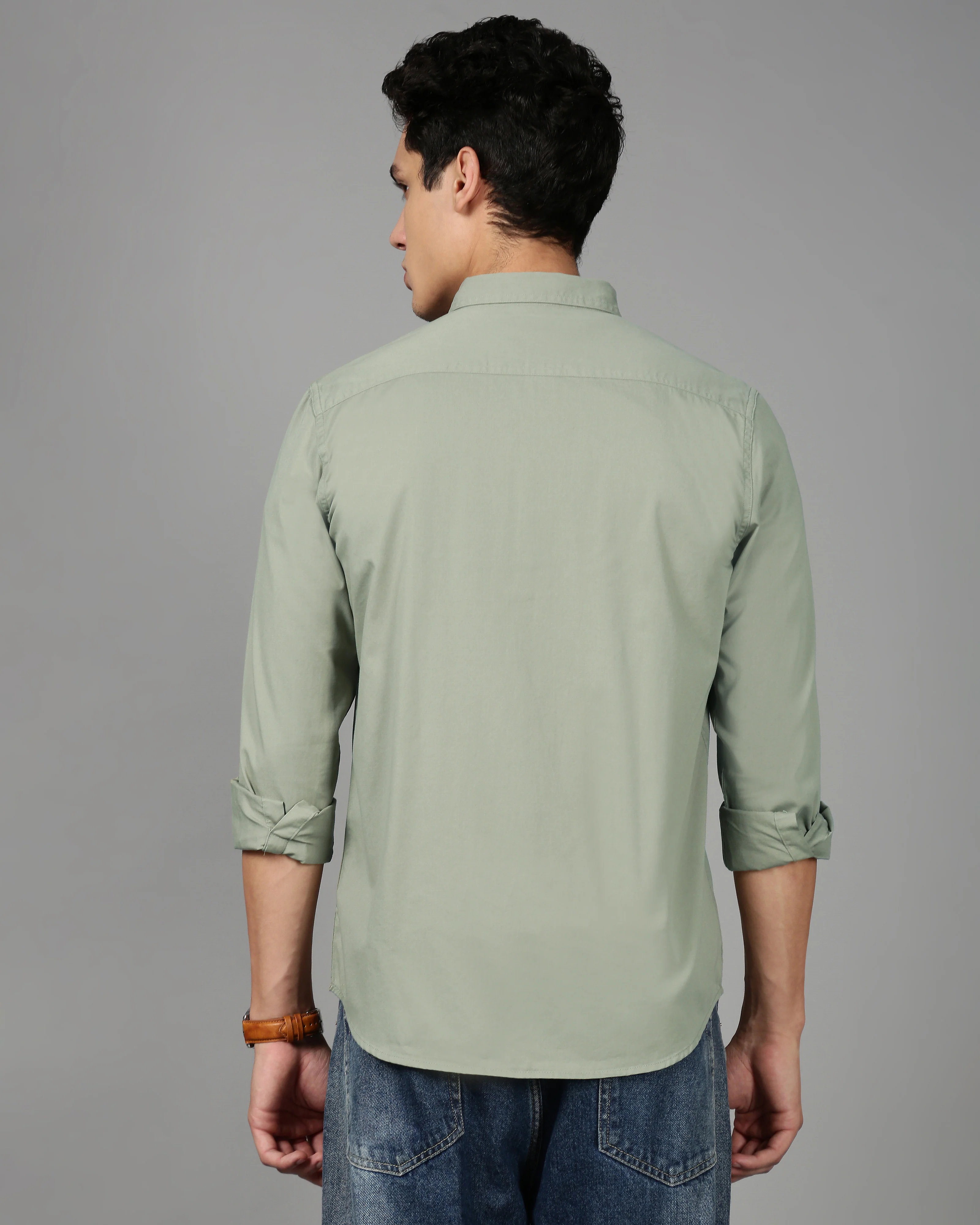 Men Green Cotton Twill Shirt - Image 2