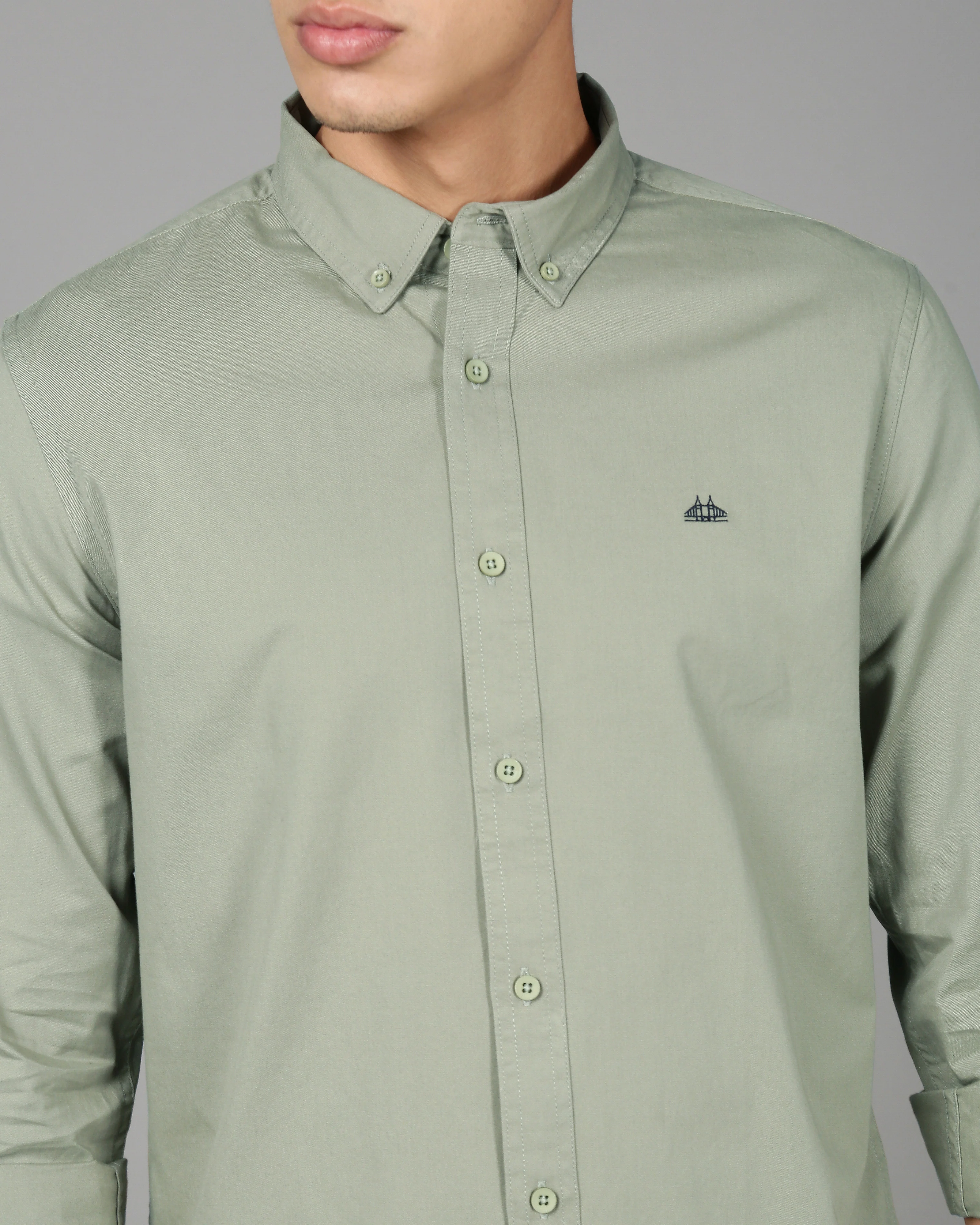Men Green Cotton Twill Shirt - Image 3