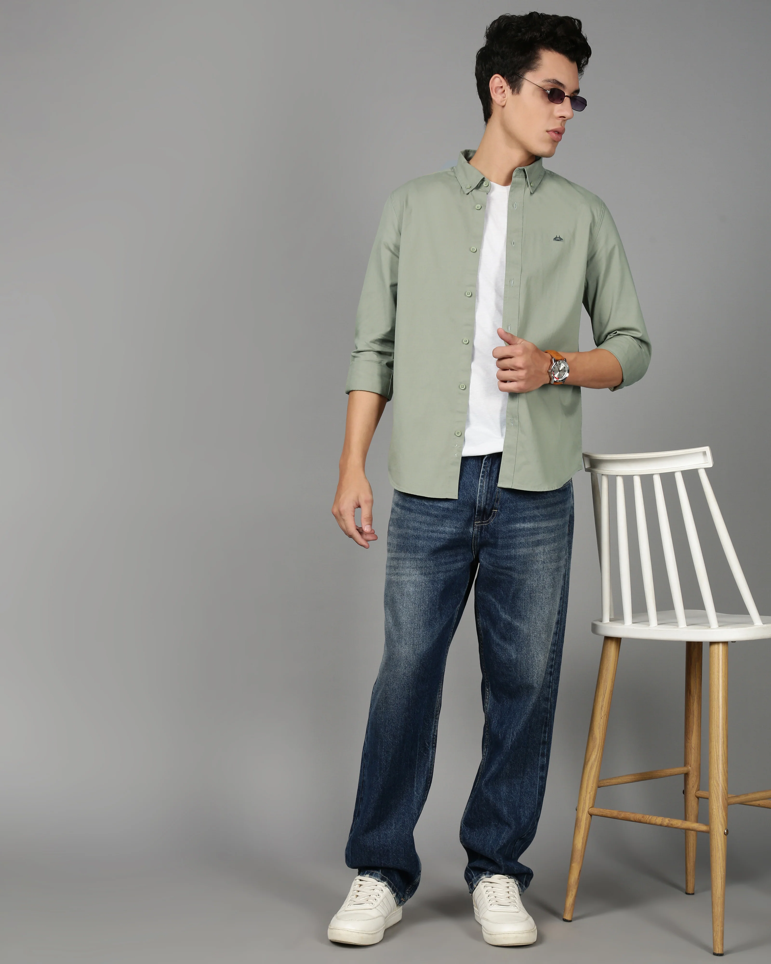 Men Green Cotton Twill Shirt - Image 4