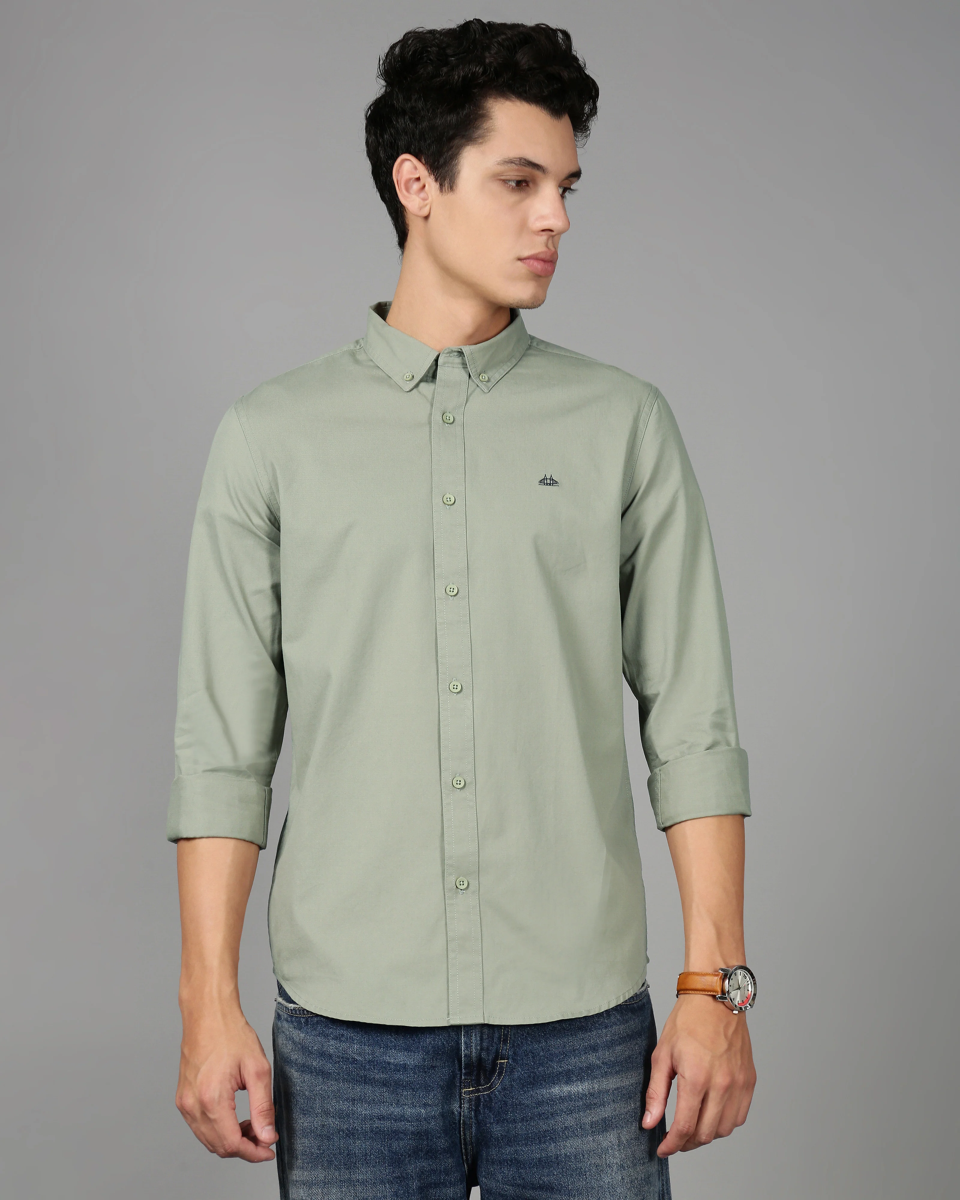 Men Green Cotton Twill Shirt - Image 6