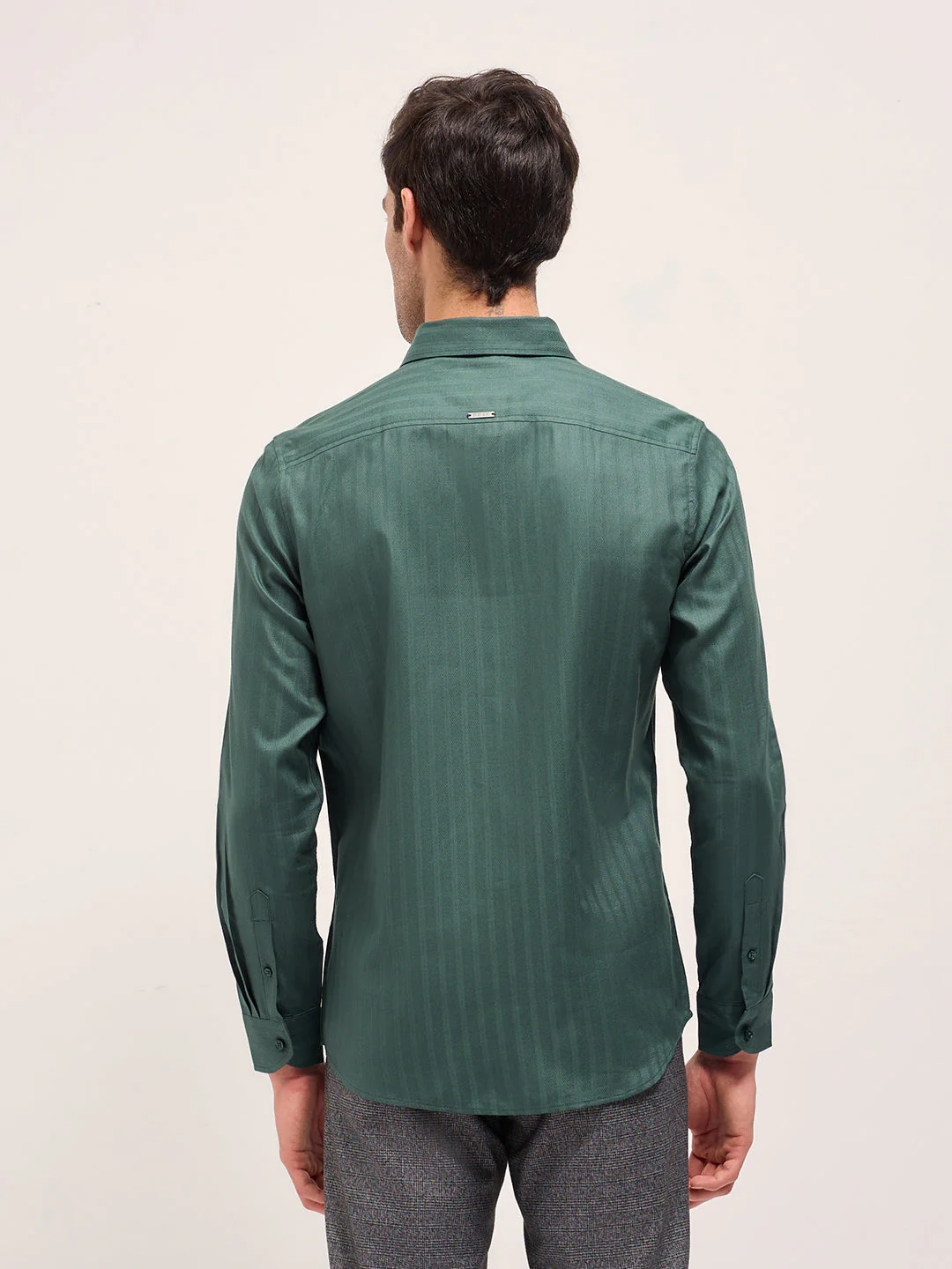 Men Green Cotton Woven Stripes Design Tailored Fit Formal Shirt - Image 2