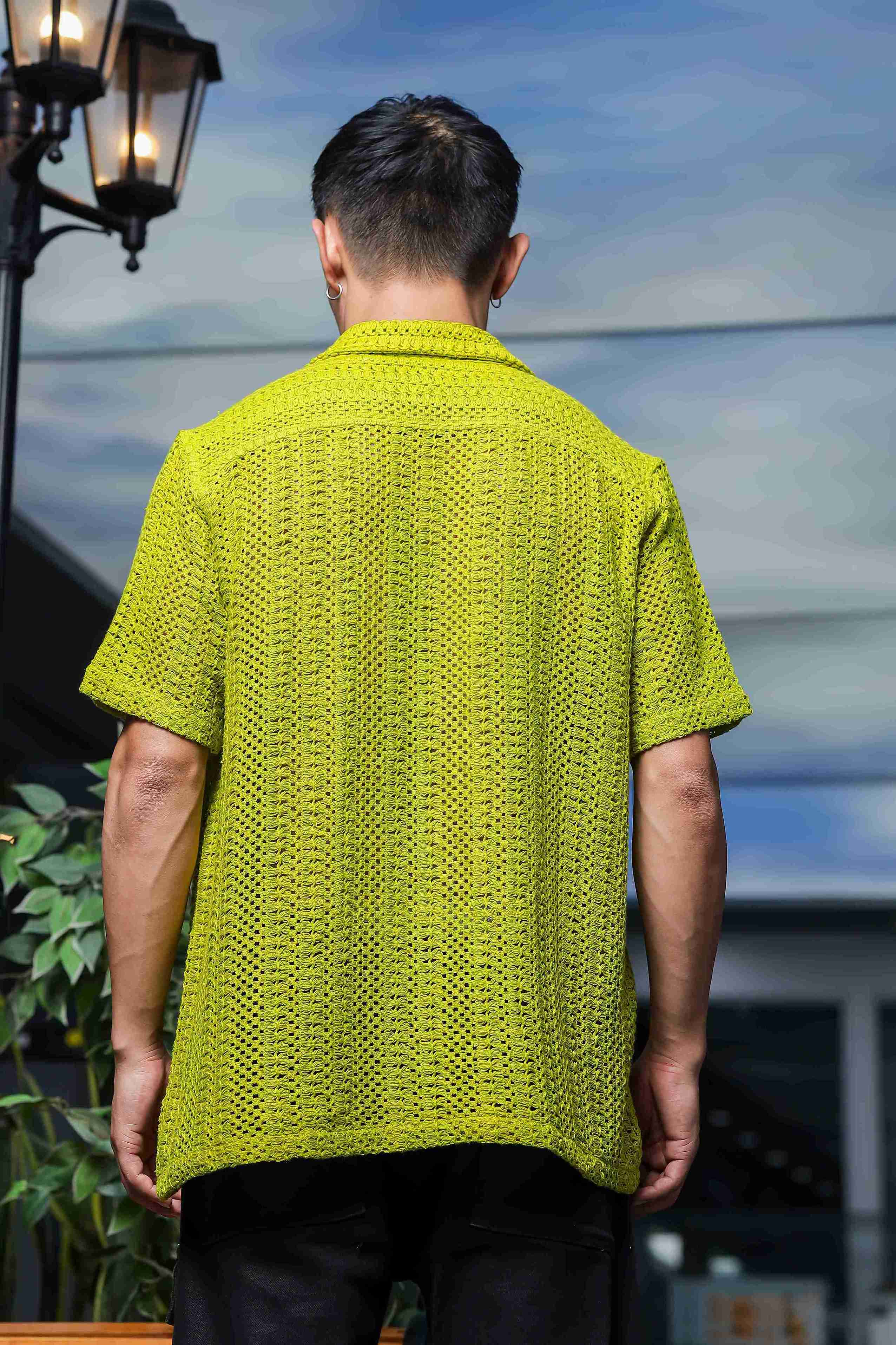 Men Green Crochet Shirt - Image 3