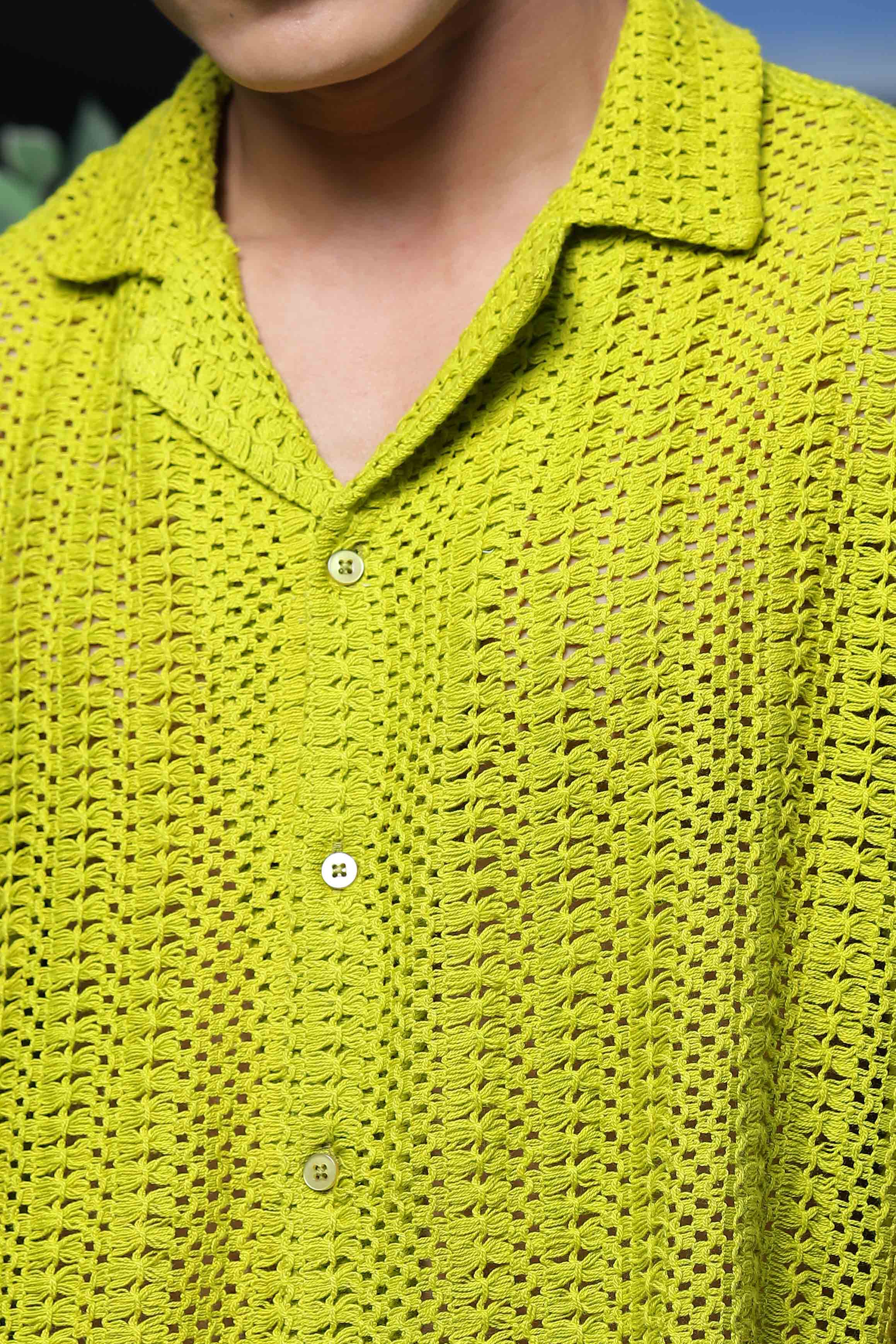 Men Green Crochet Shirt - Image 4