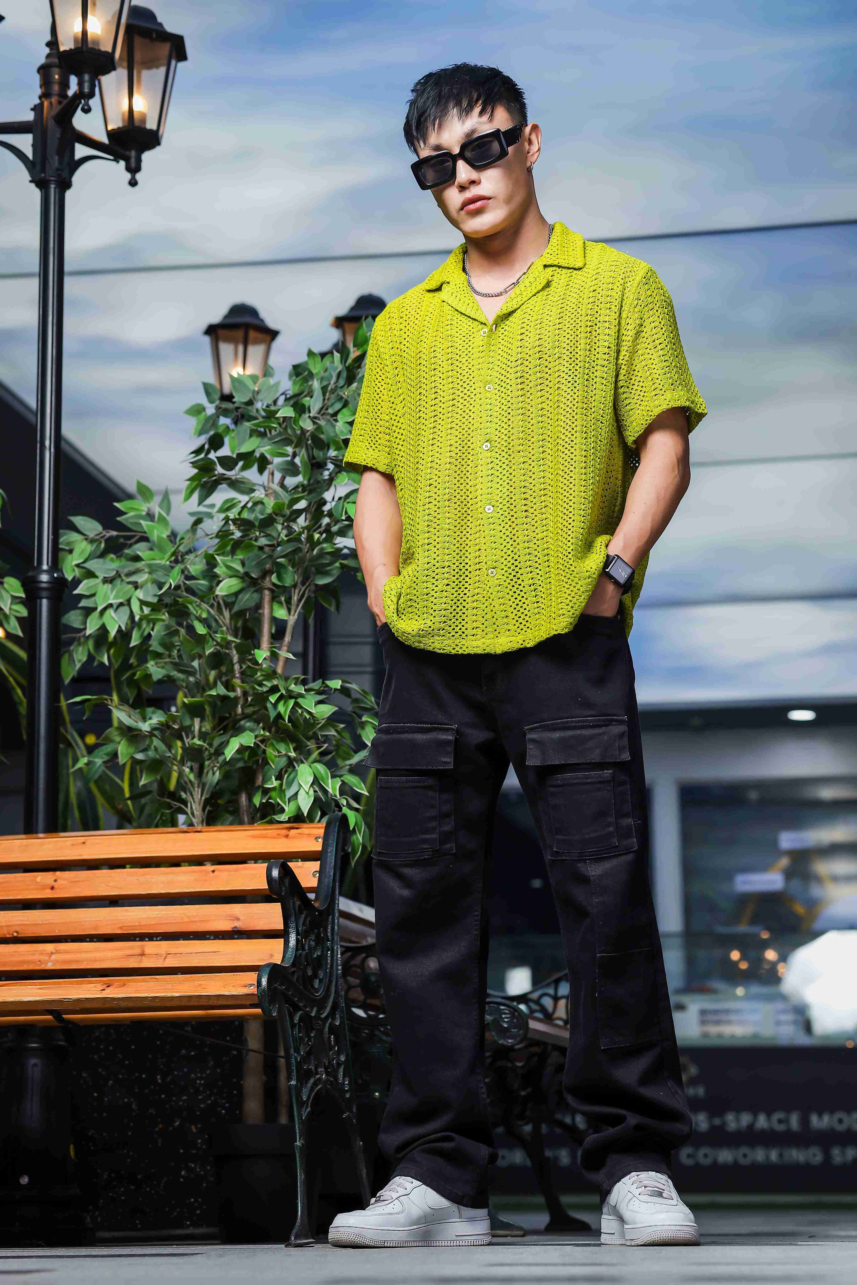 Men Green Crochet Shirt - Image 6